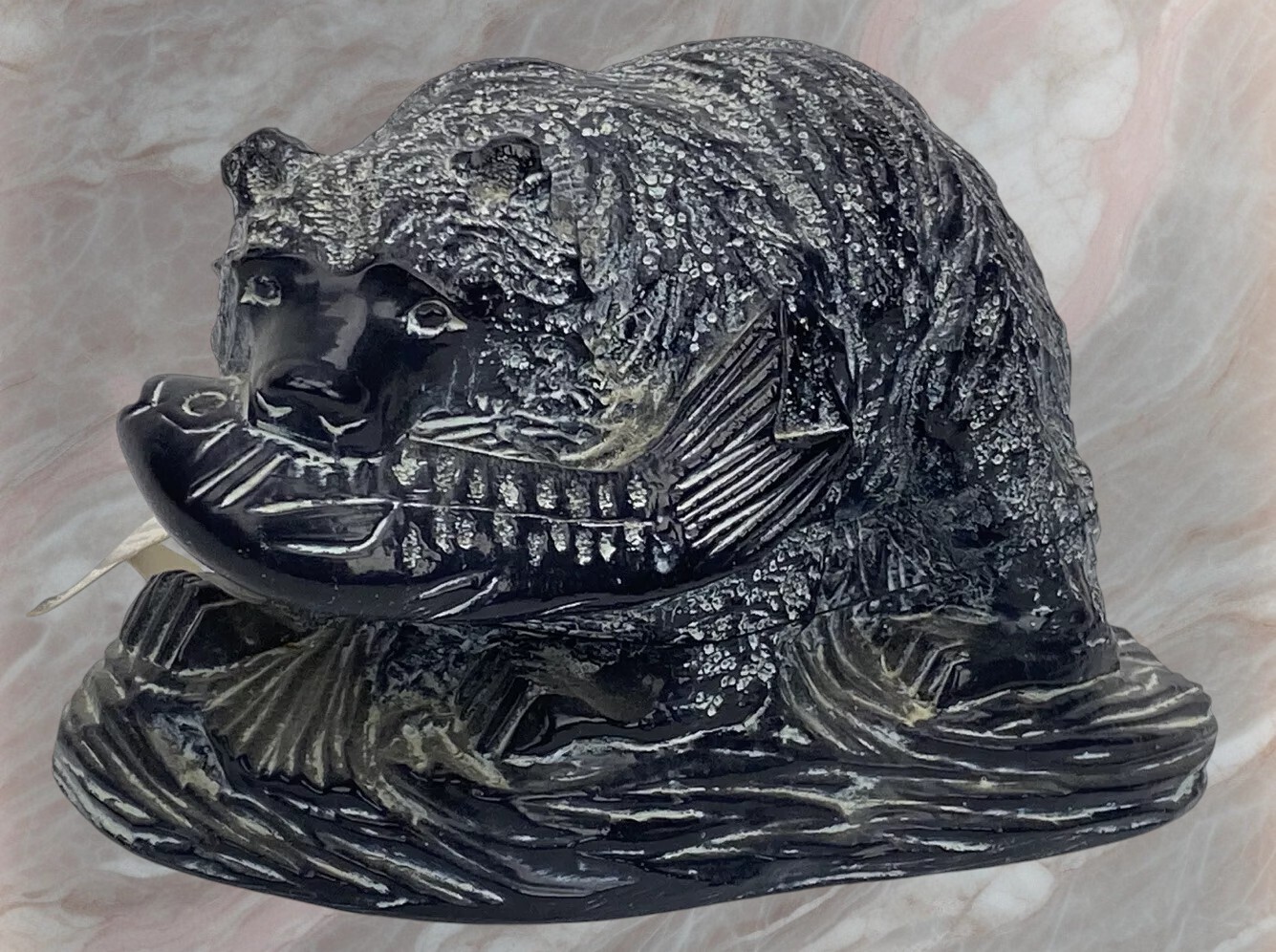 Bear Figurine Catching Fish Statue Canada Aardik Collection Stone Heavy Vintage