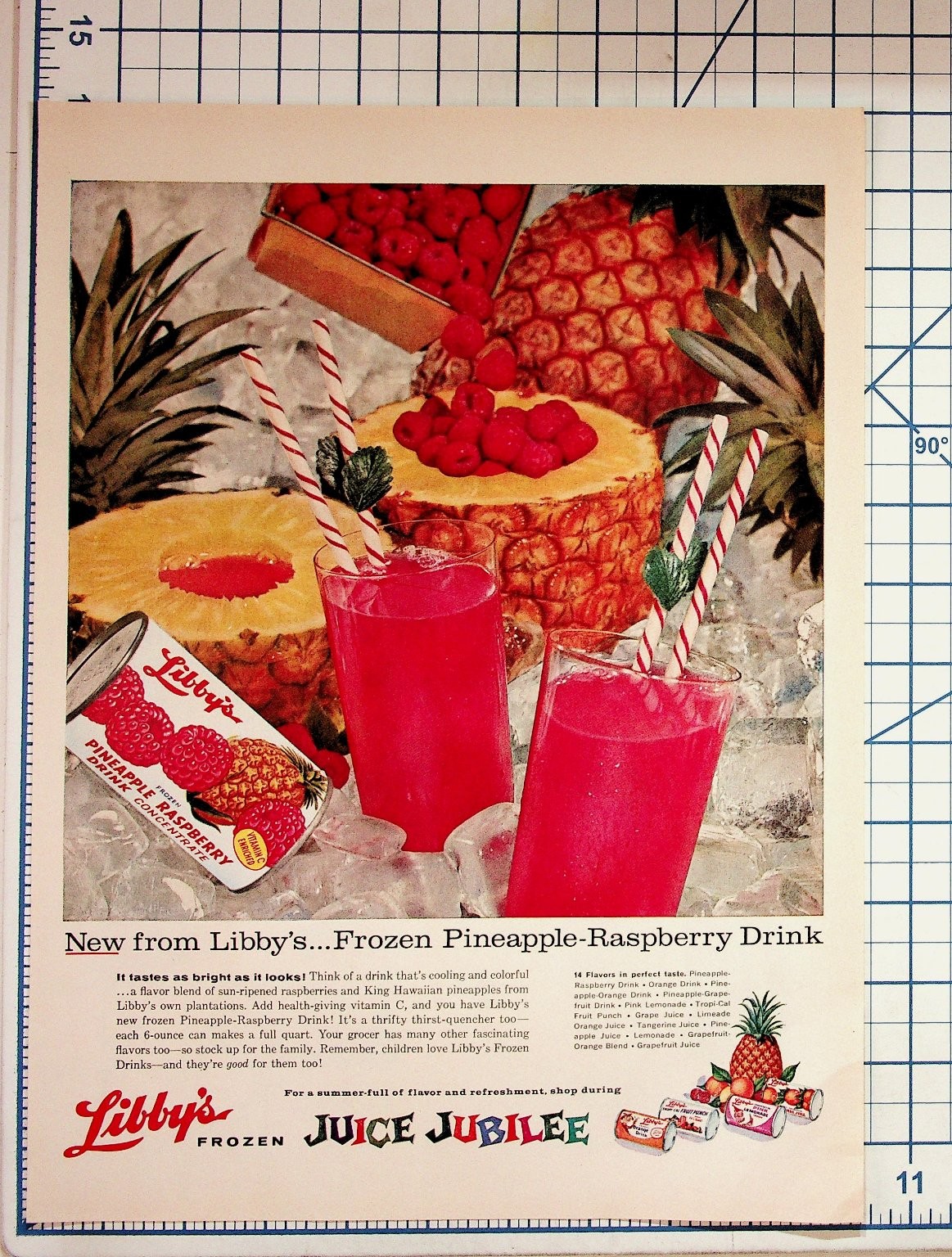 Libby\'s Frozen Pineapple Raspberry Drink Vintage 1950s 60s Juice Ad Ephemera