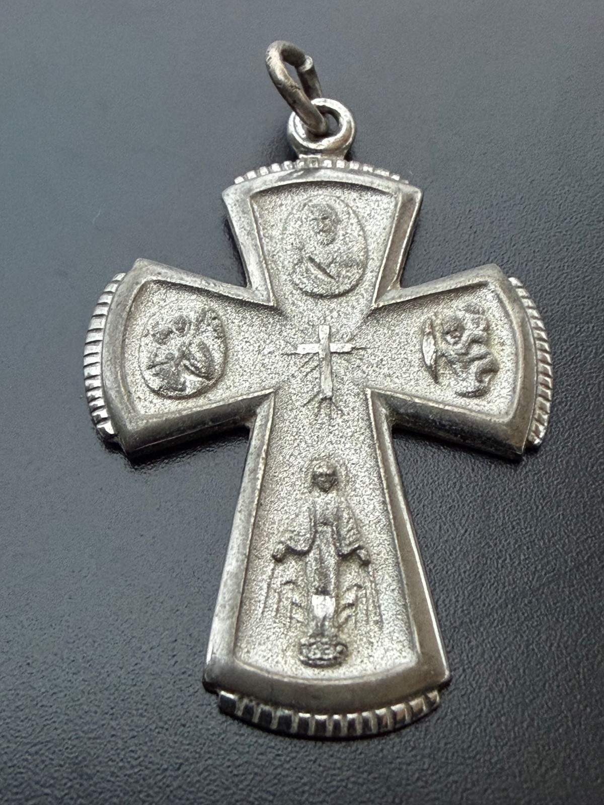 Vintage Theda Sterling Silver 4-Way Cross Medal Catholic Pendant Mid Century