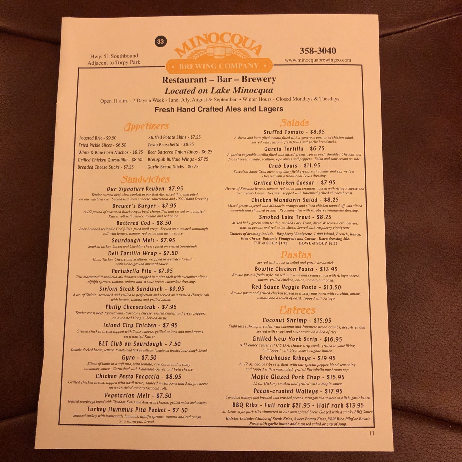 Vintage Minocqua Brewing Company Restaurant Menu Page Wisconsin Vintage Minocqua Brewing Company Restaurant Menu Page Wisconsin