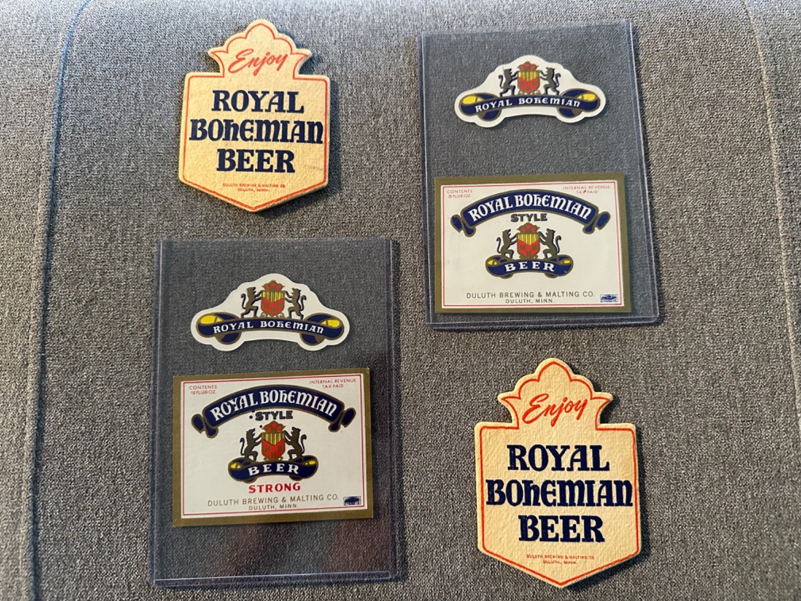 2 Different Royal Bohemian Bottle/Neck Labels &2 Coasters-Duluth Beer