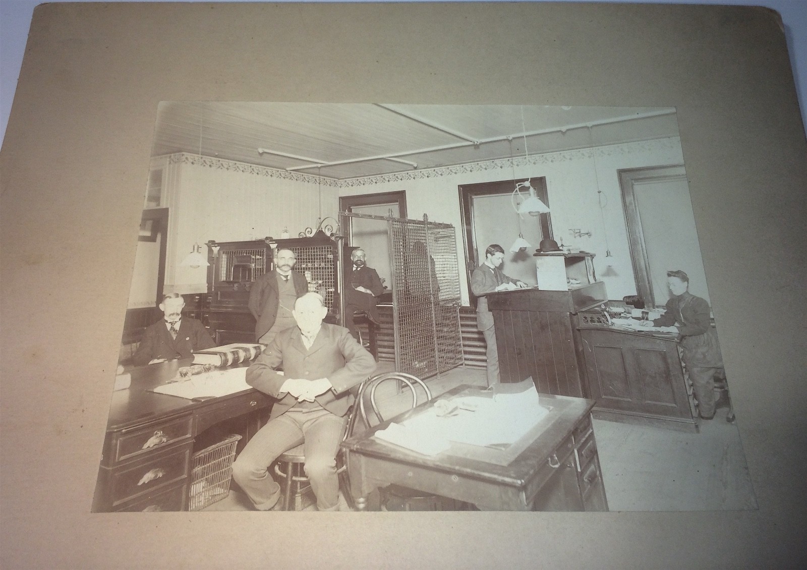 Rare Antique Occupational Victorian American Bank Interior Lady Cabinet Photo