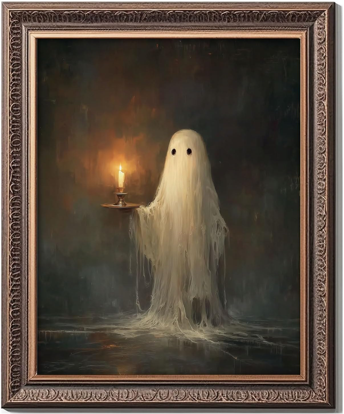 Vintage Halloween Wall Art – Ghost Holding Candle Print, Gothic Dark Academia Ae