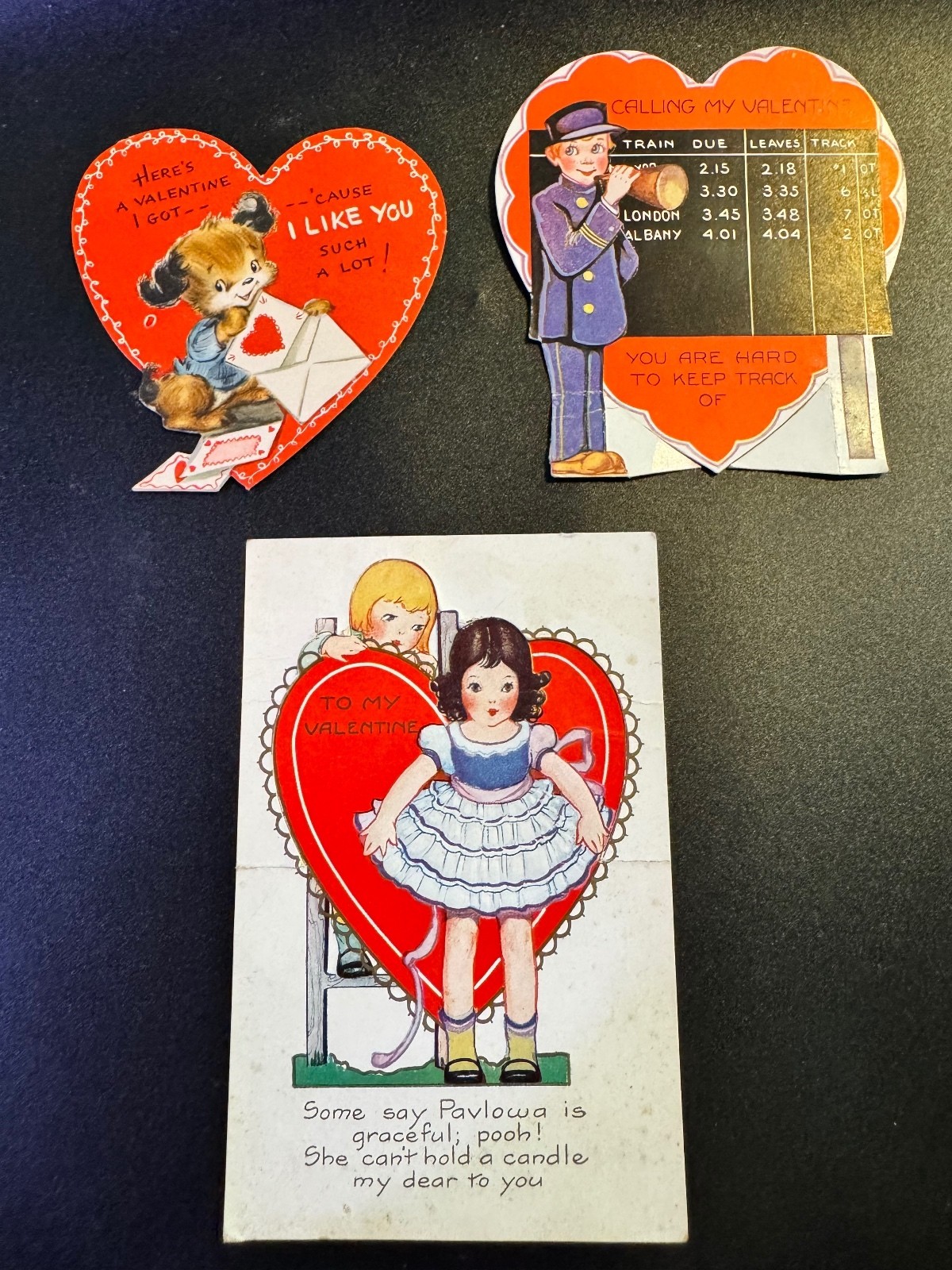 Vintage Trio of Cute Vintage Valentine\'s Day Cards with Heart Motifs