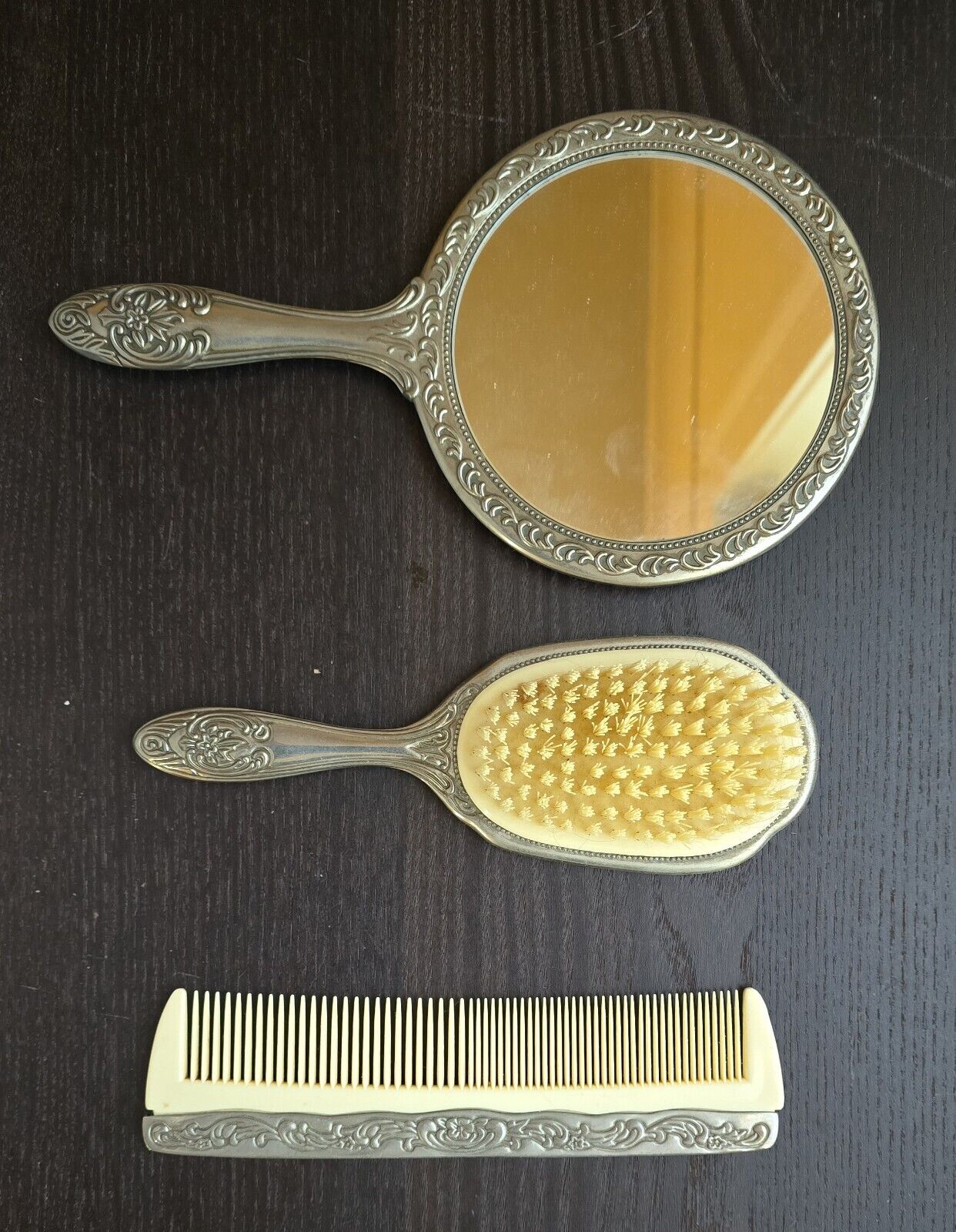 Silver Plated Vintage Mirror, Brush and Comb Vanity Set *HEAVY*