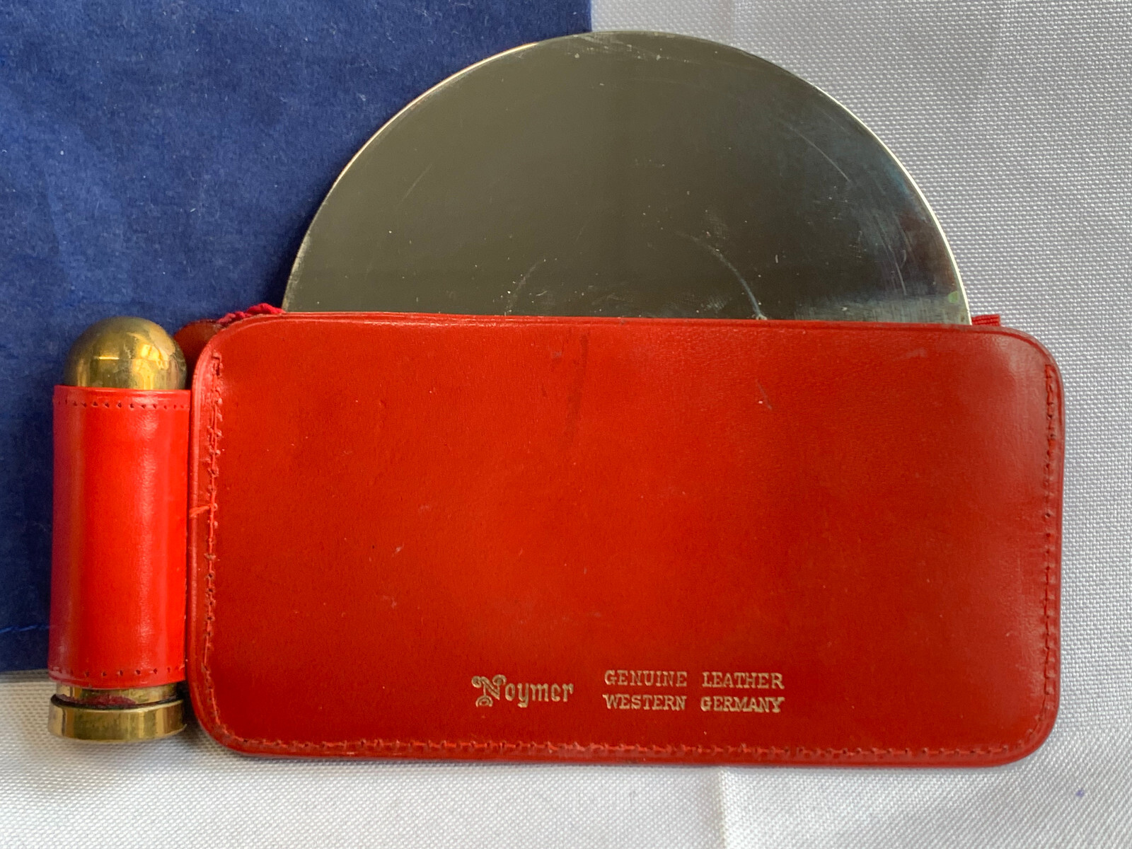 Noymer Lipstick Holder Genuine Leather Red Wallet Mirror Western Germany