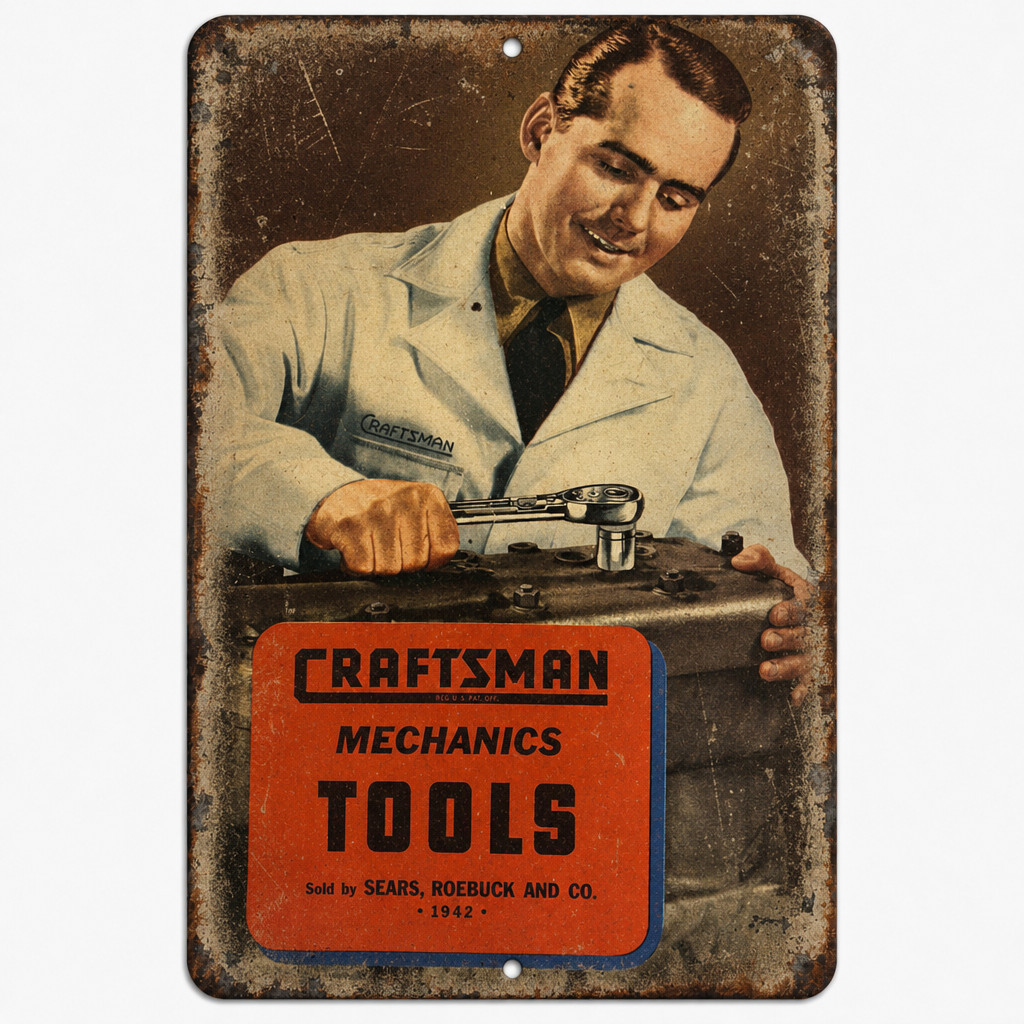 Craftsman Tools Vintage Metal Sign 1942 Sears Ad Mechanics Garage - 3 Sizes