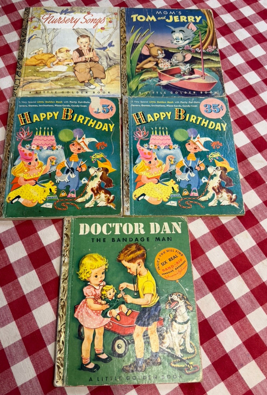 Vintage Little Golden Book Lot 5 Tom Jerry Doctor Dan Happy Birthday