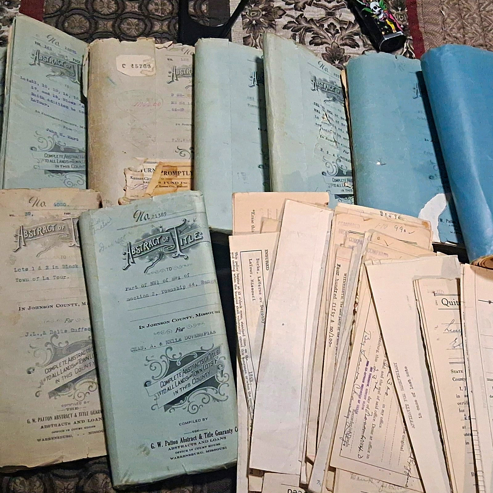 Ultimate Johnson County MO History Land Archive 1856-1967 Deeds Abstracts Stamps