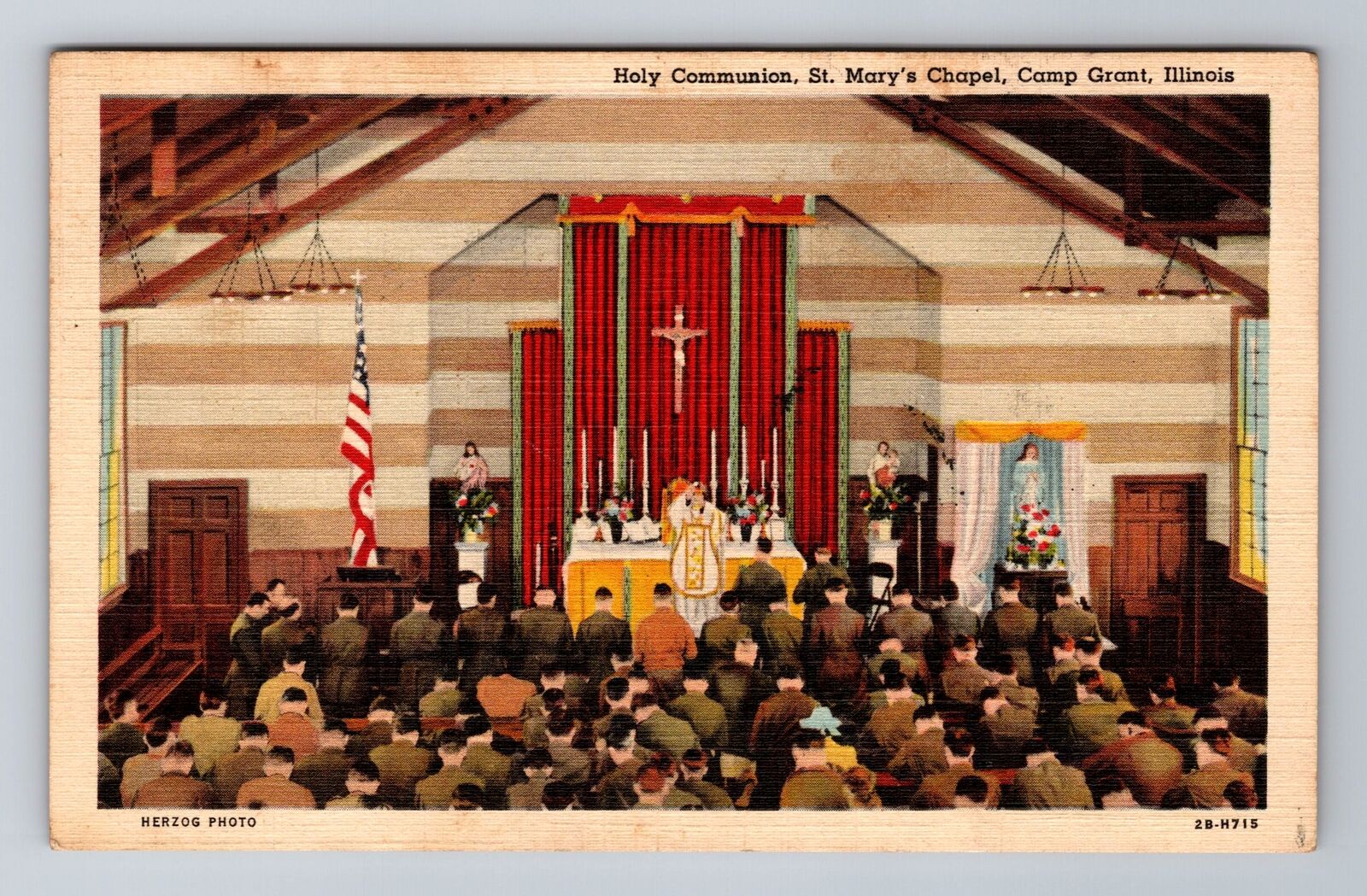 Camp Grant IL-Illinois, St Mary\'s Chapel Holy Communion, Vintage Postcard