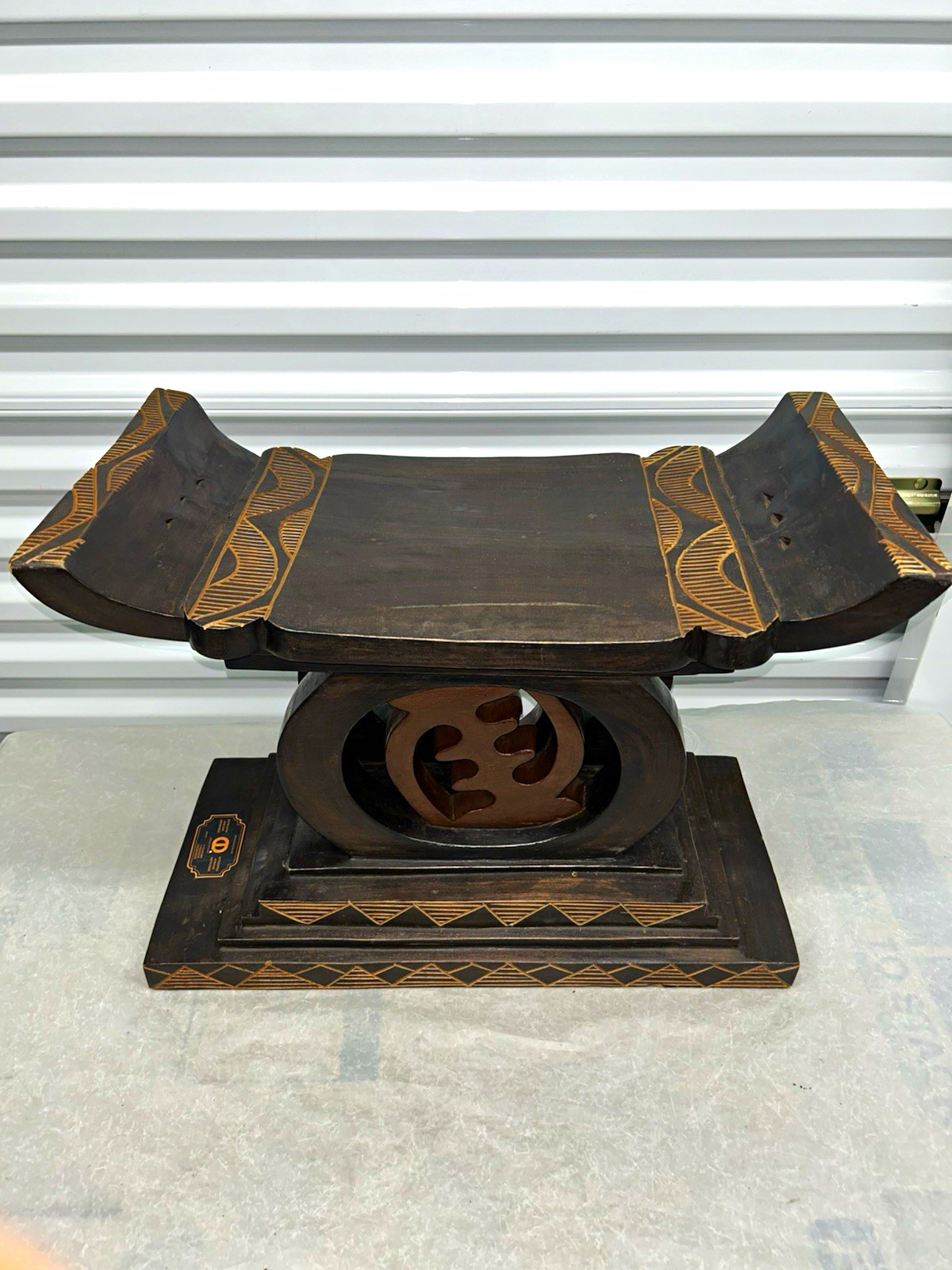 Hand-Carved Ghanaian Wood Ashanti Stool | Vintage Gye Nyame Adinkra Stool