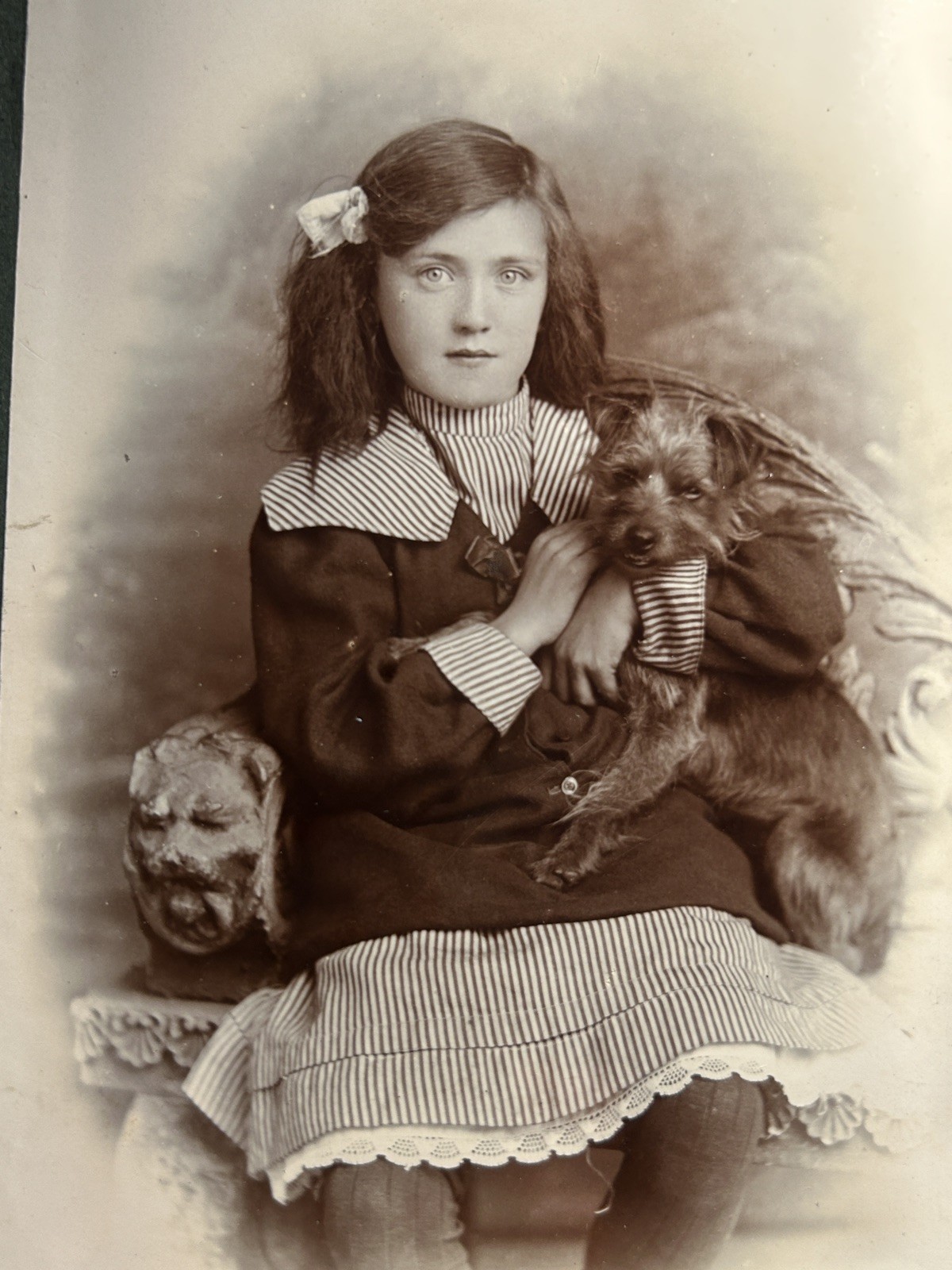 Antique Victorian Cabinet Card Photo Girl Hugging Terrier Dog Rankin Birmingham
