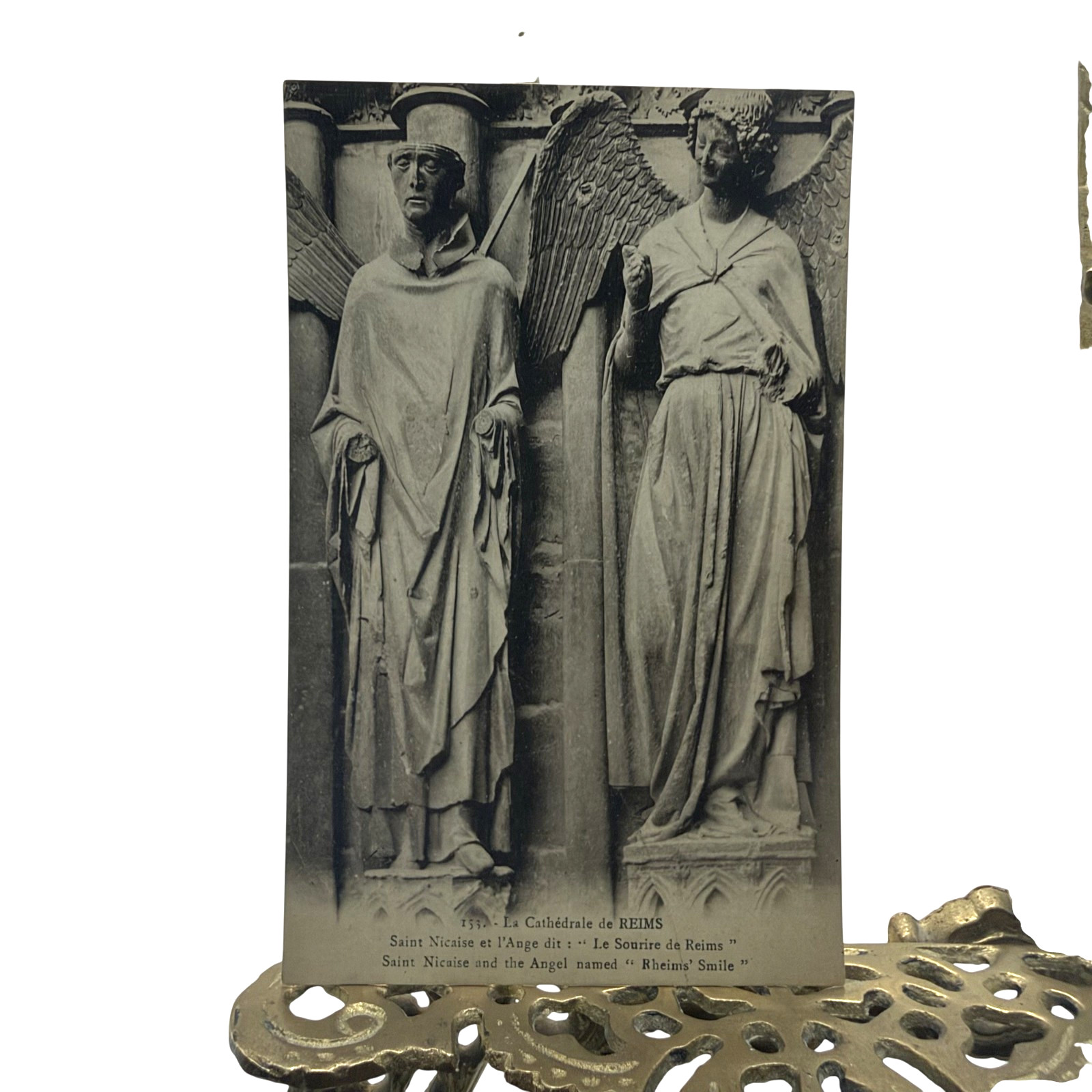 Vintage La Cathedrale De Reims Saint Nicaise Angel B&W Postcard France Unposted