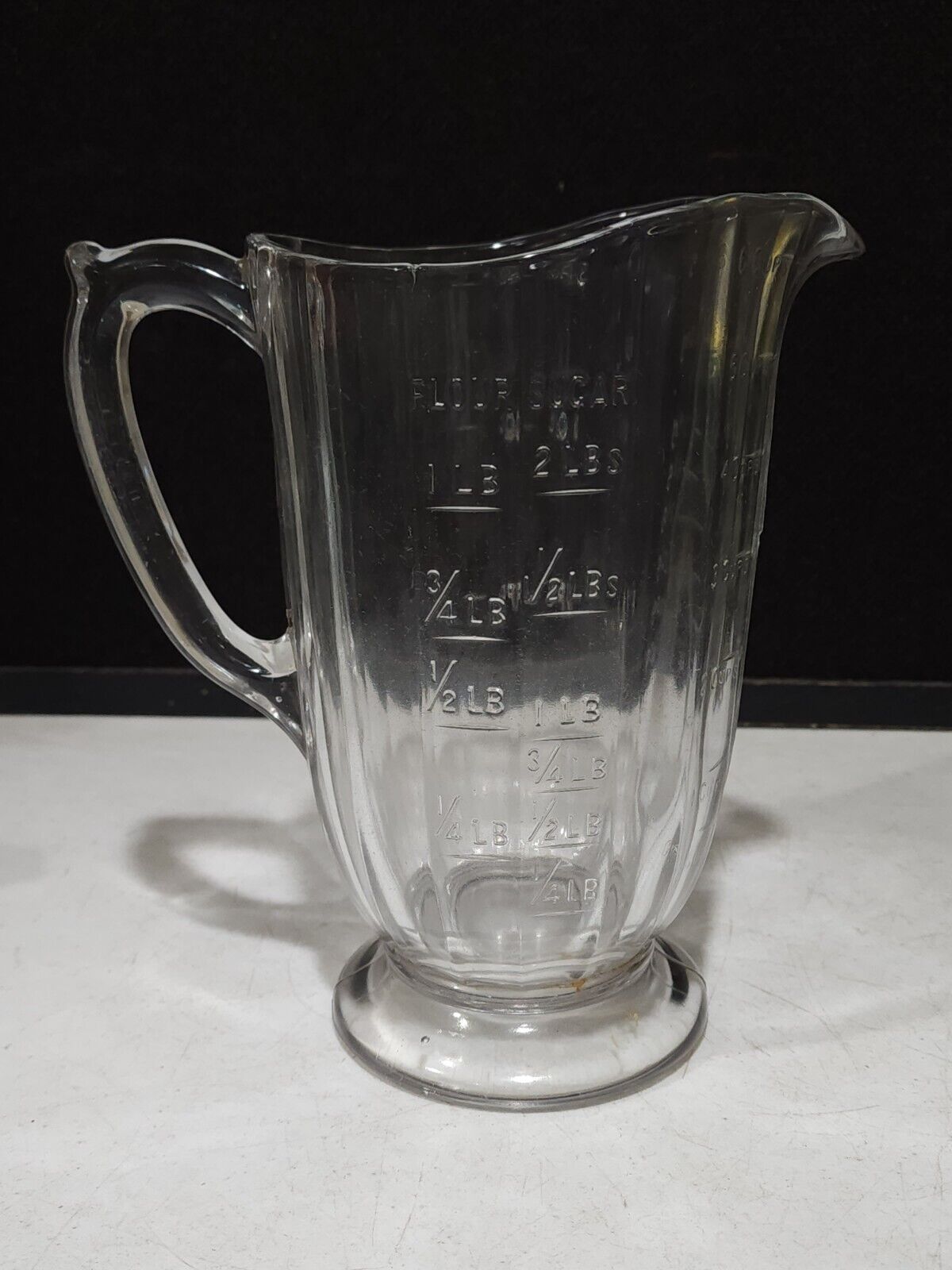 RARE Antique Clear Paneled  Glass Wet/Dry Measuring Pitcher 3 PInt 8.5 ''