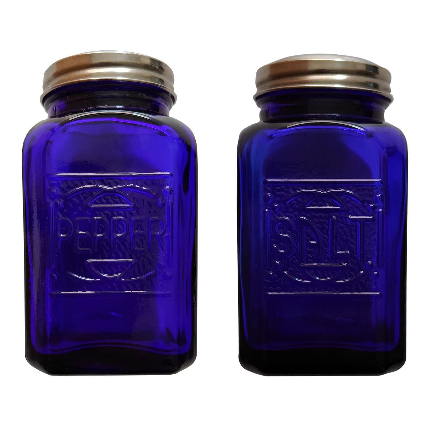 Depression Style Glass Salt And Pepper Shakers cobalt Blue