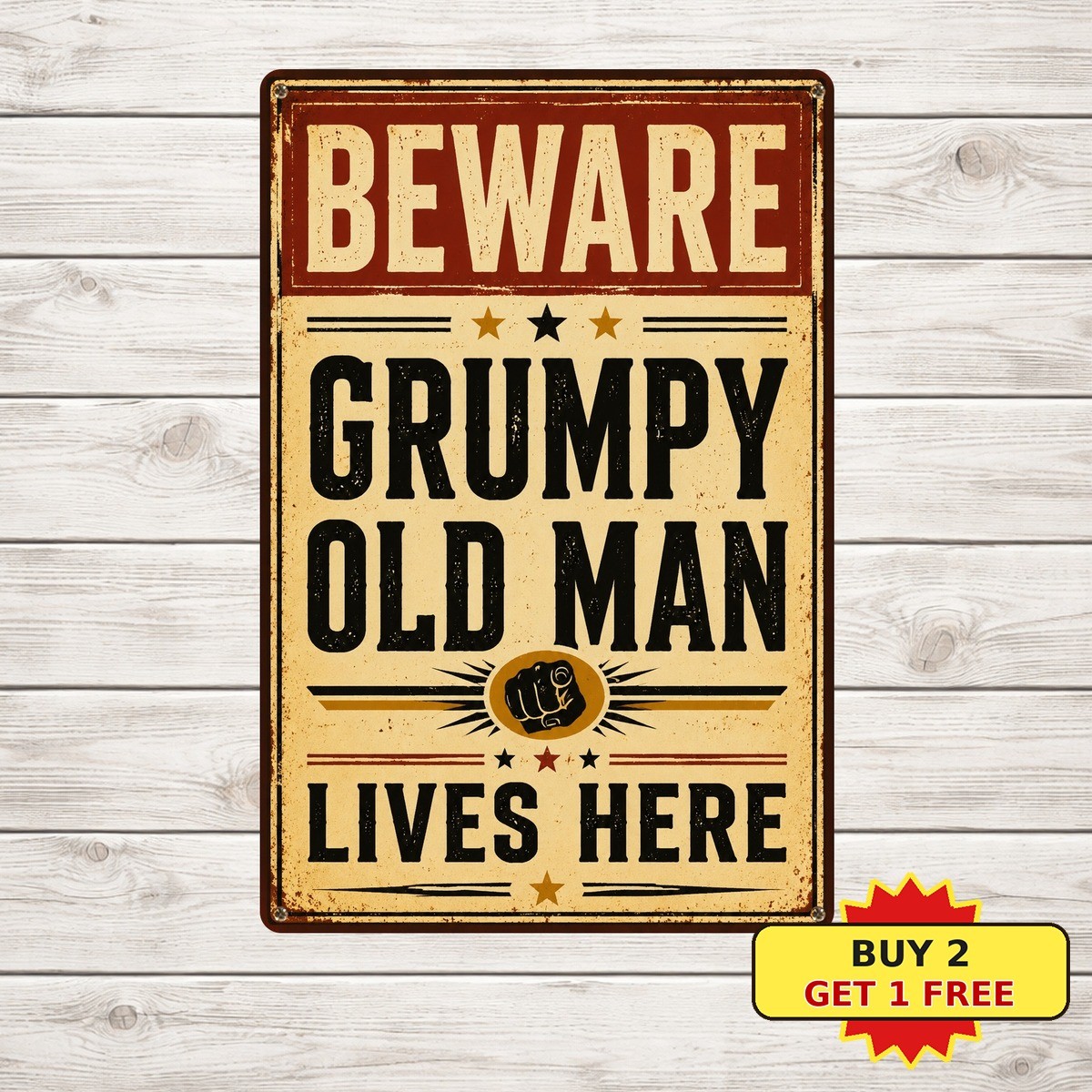 Beware Grumpy Old Man Lives Here Funny Husband Warning Metal Sign 8x12