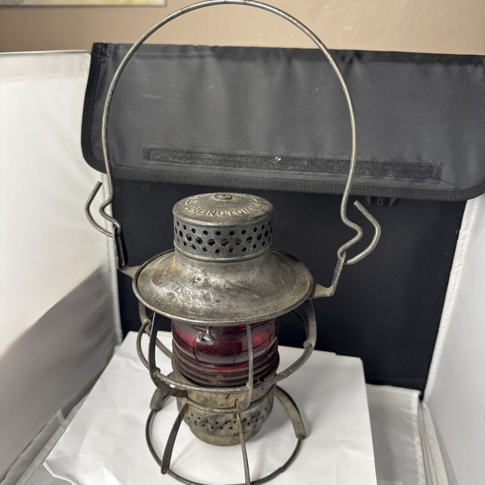 DRESSEL ARLINGTON NJ RAILROAD LANTERN RED GLOBE. Rare Original
