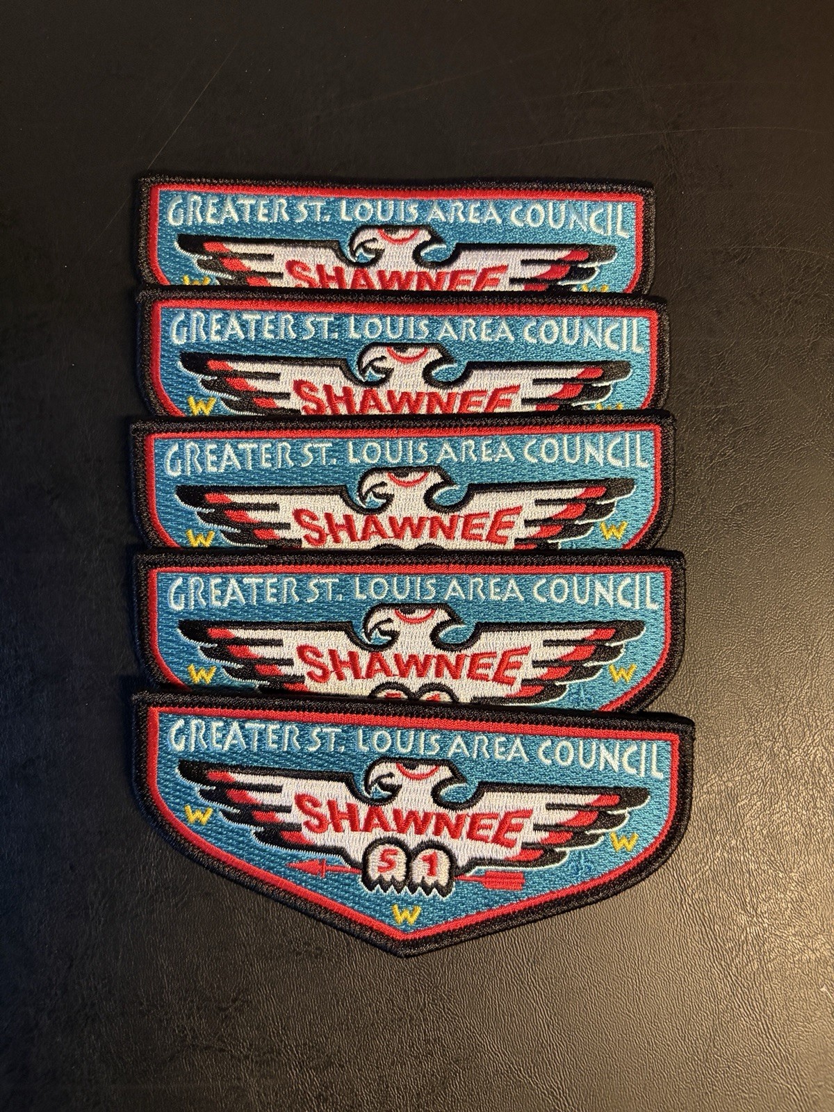 SET OF 5 - Standard Shawnee Lodge 51 Flap - OA BSA Scouting Patch