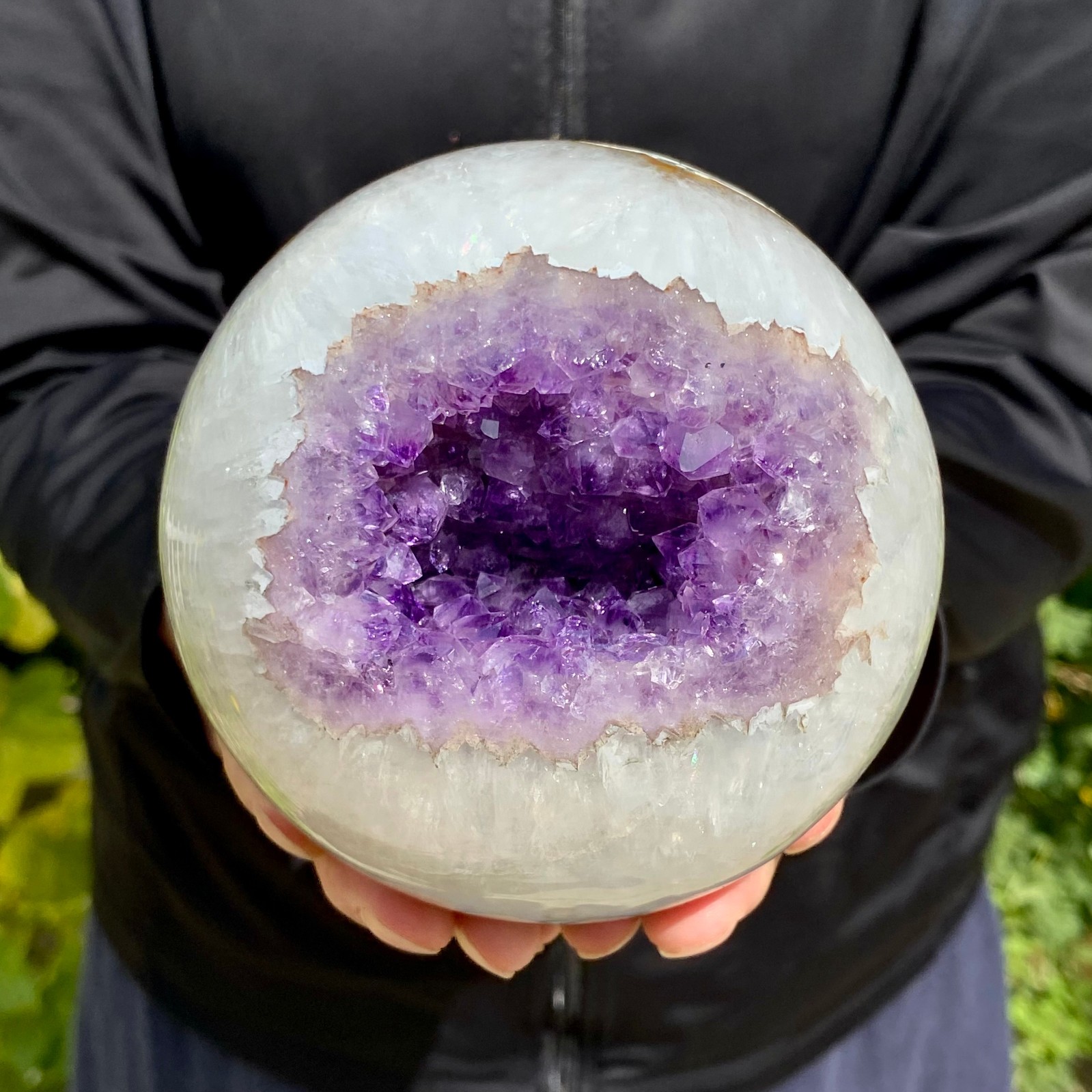 3.08LB Natural Open Smile Agate Amethyst Sphere Healing Wealth Collectible Cryst