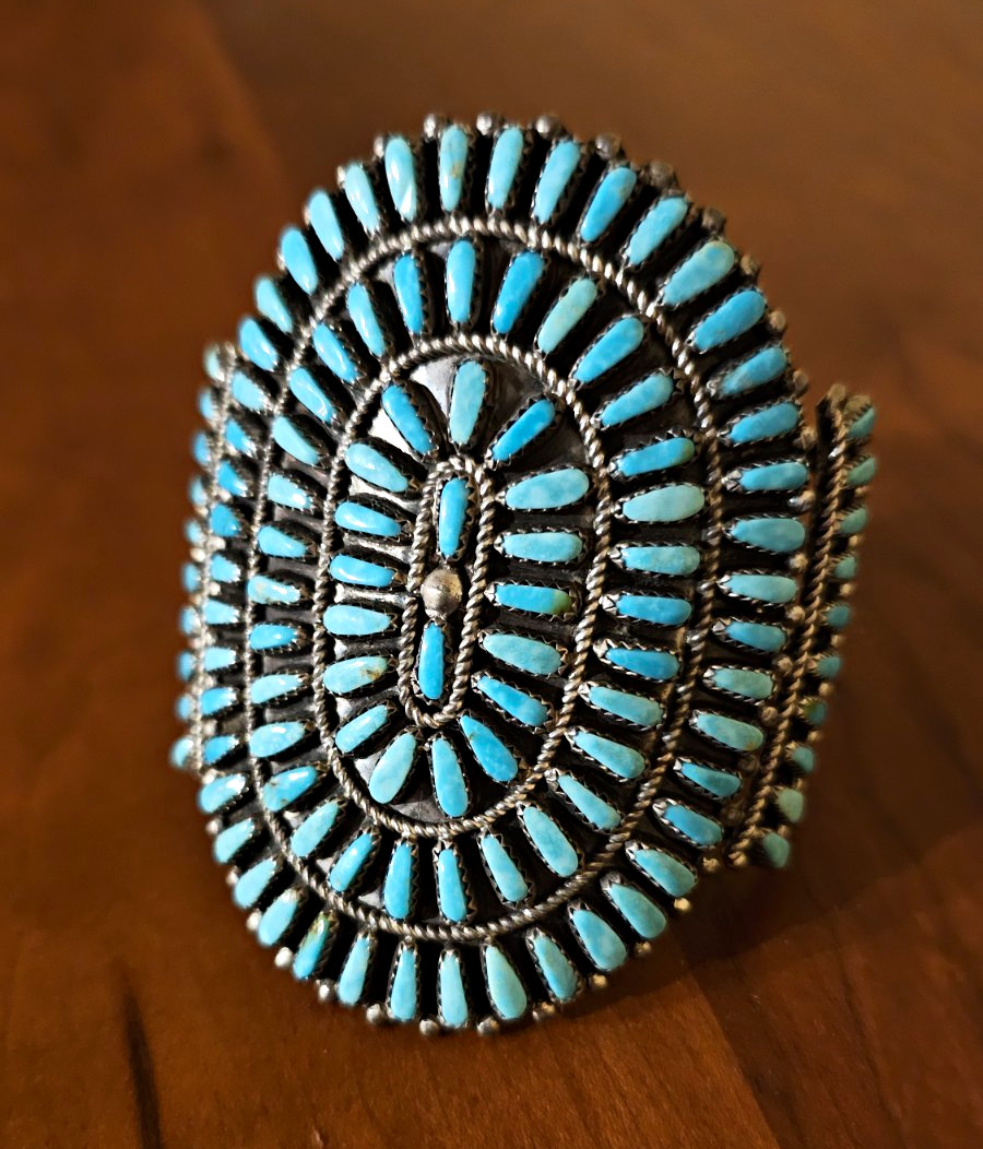 Vintage Zuni Turquoise Needlepoint Sterling Silver Cuff Bracelet