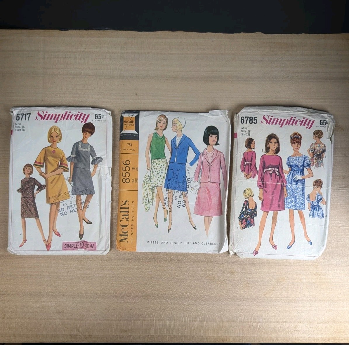 Lot (3) 1960s Patterns Sz 18 Dresses Simplicity 6717 6785 McCall's 8556 Cut
