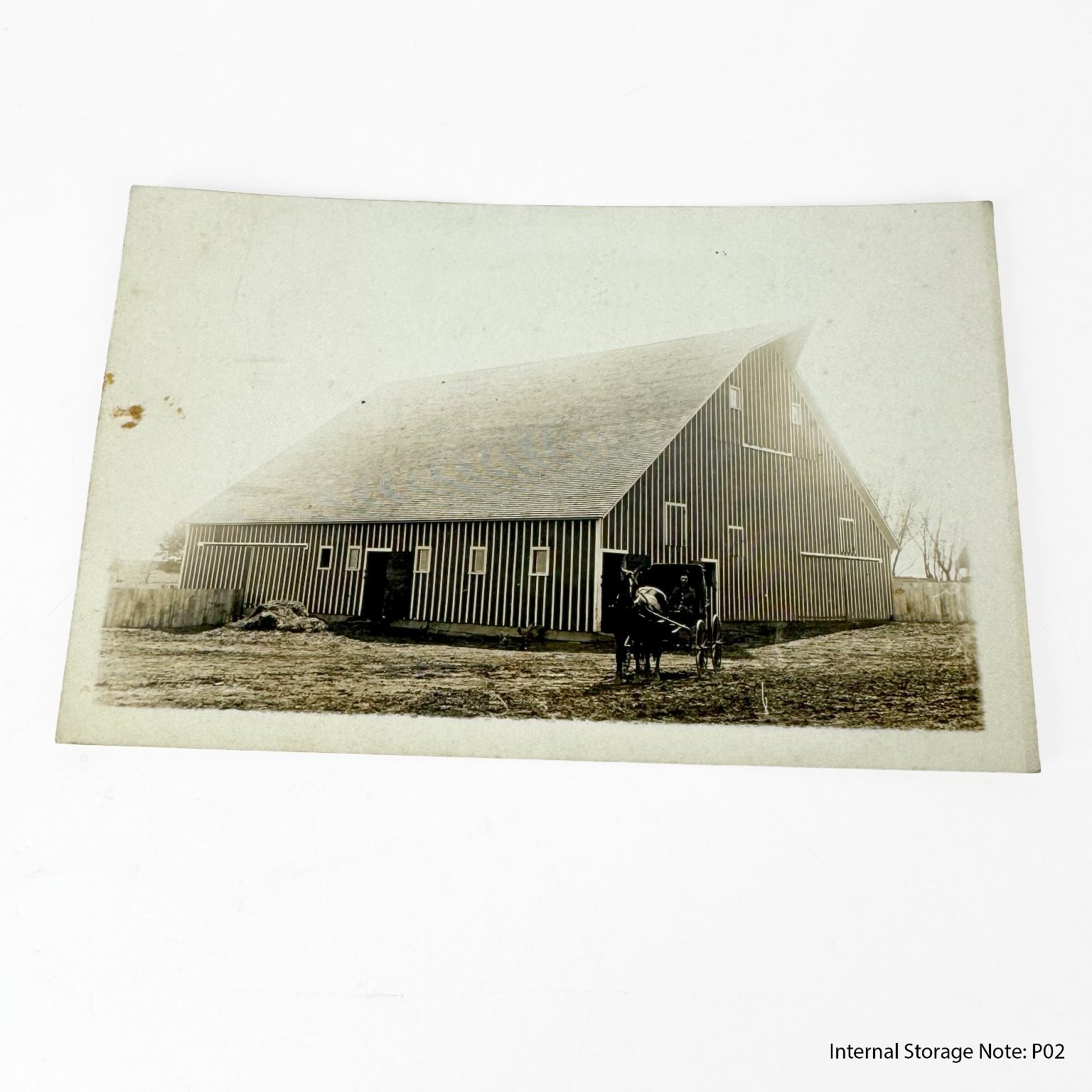 Vintage Real Photo Postcard RPPC Large Barn Horse Drawn Wagon Farm Scene