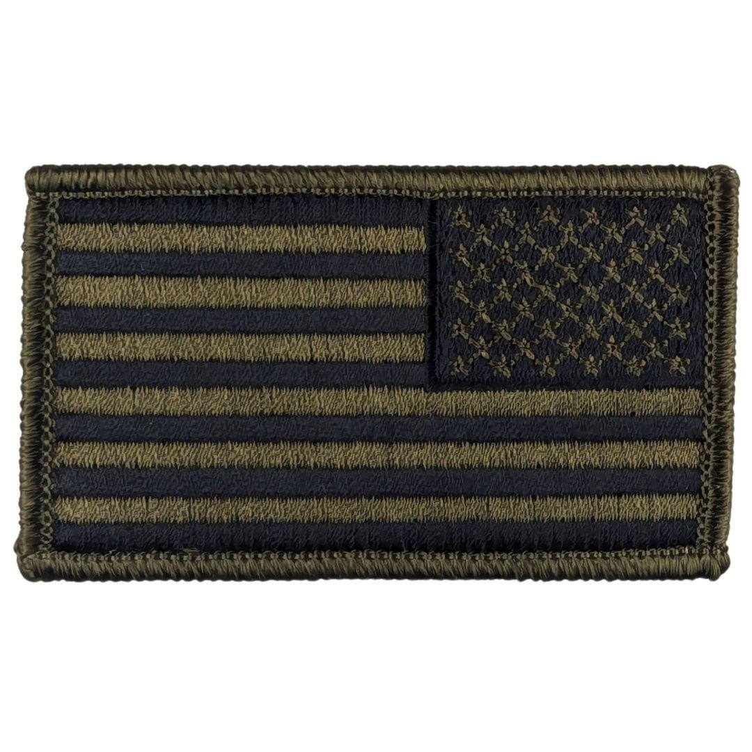 Reverse American Flag Patch - Subdued Olive Drab OD Green - Hook Fastener Patch