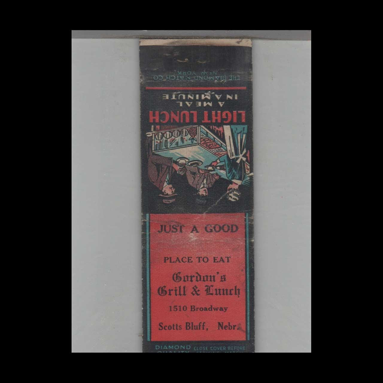 Matchbook Cover 1930s Diamond Quality Gordon\'s Grill & Lunch Scotts Bluff, NE Matchbook Cover 1930s Diamond Quality Gordon\'s Grill & Lunch Scotts Bluff, NE