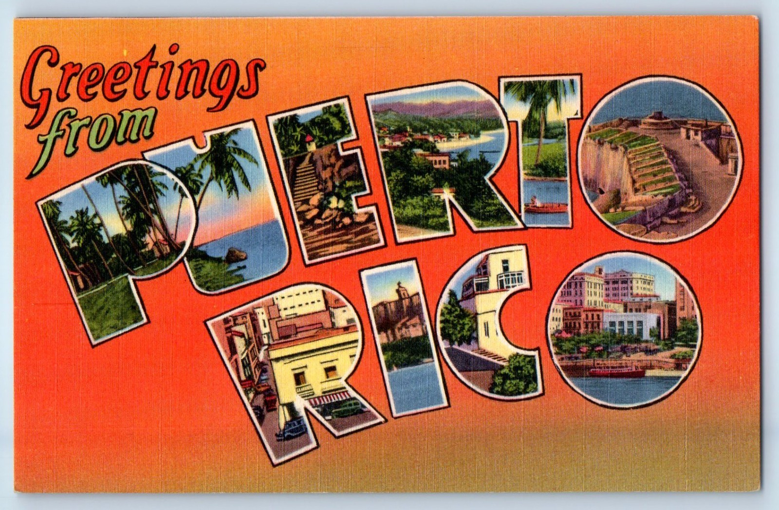 c1950's Greetings From Puerto Rico Large Letters Unposted Vintage Postcard c1950's Greetings From Puerto Rico Large Letters Unposted Vintage Postcard