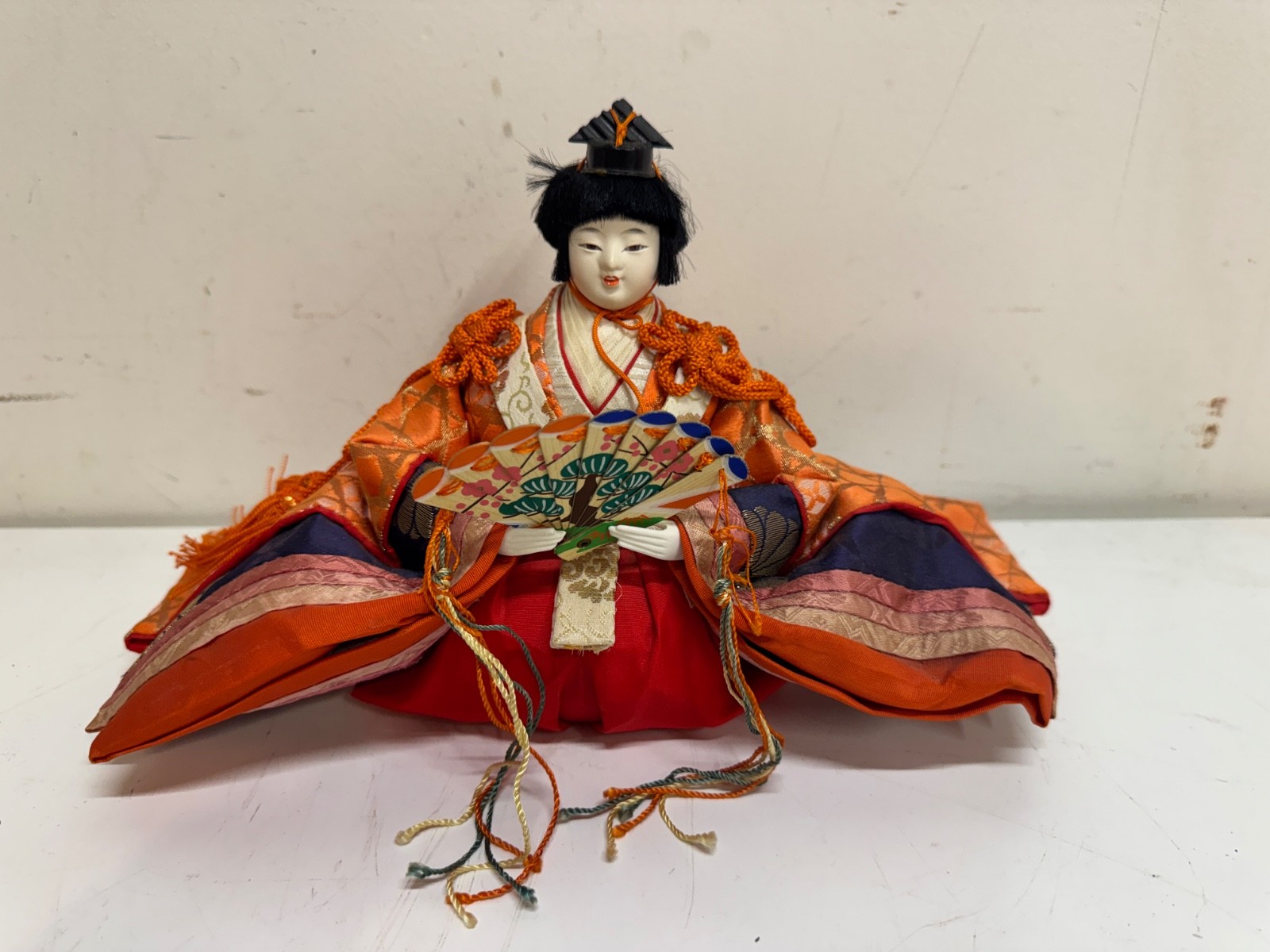 Vintage Japanese Hina Ceremonial Doll with Decorative Fan Vintage Japanese Hina Ceremonial Doll with Decorative Fan