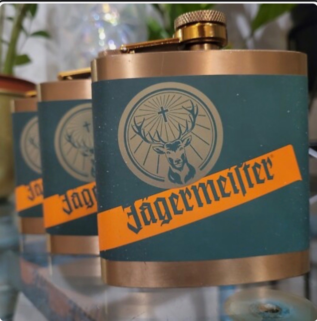 New Jagermeister Flask 5 oz. w/ Funnel Stainless Steel