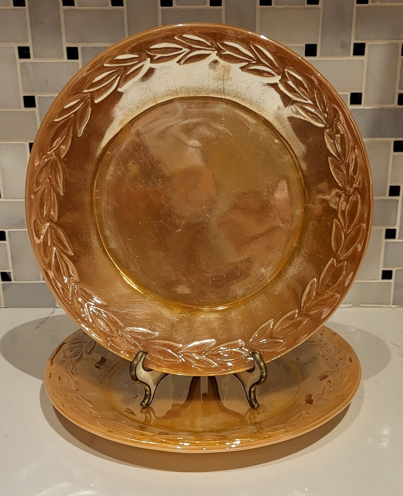 Set Of (2) Fire King Ware Peach Luster 9