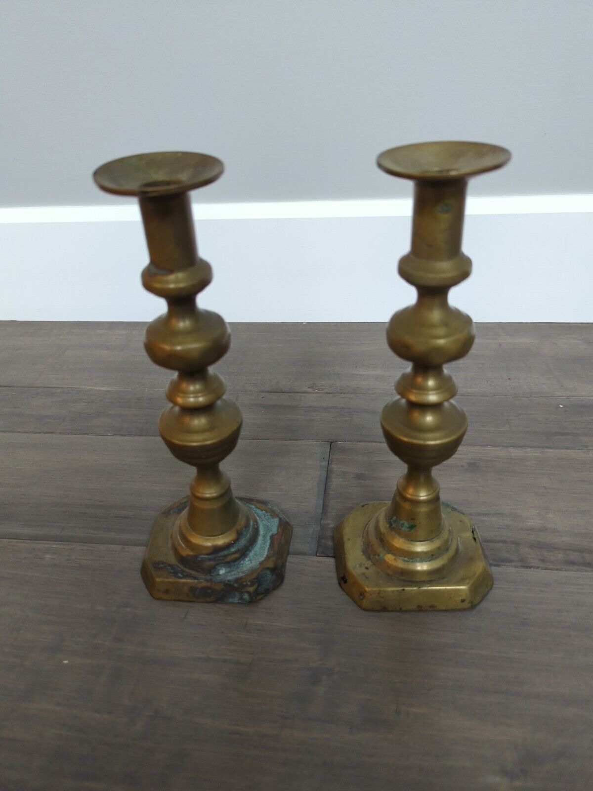 Antique Vintage Pair of Brass Candlesticks English Georgian Style  10 Inches