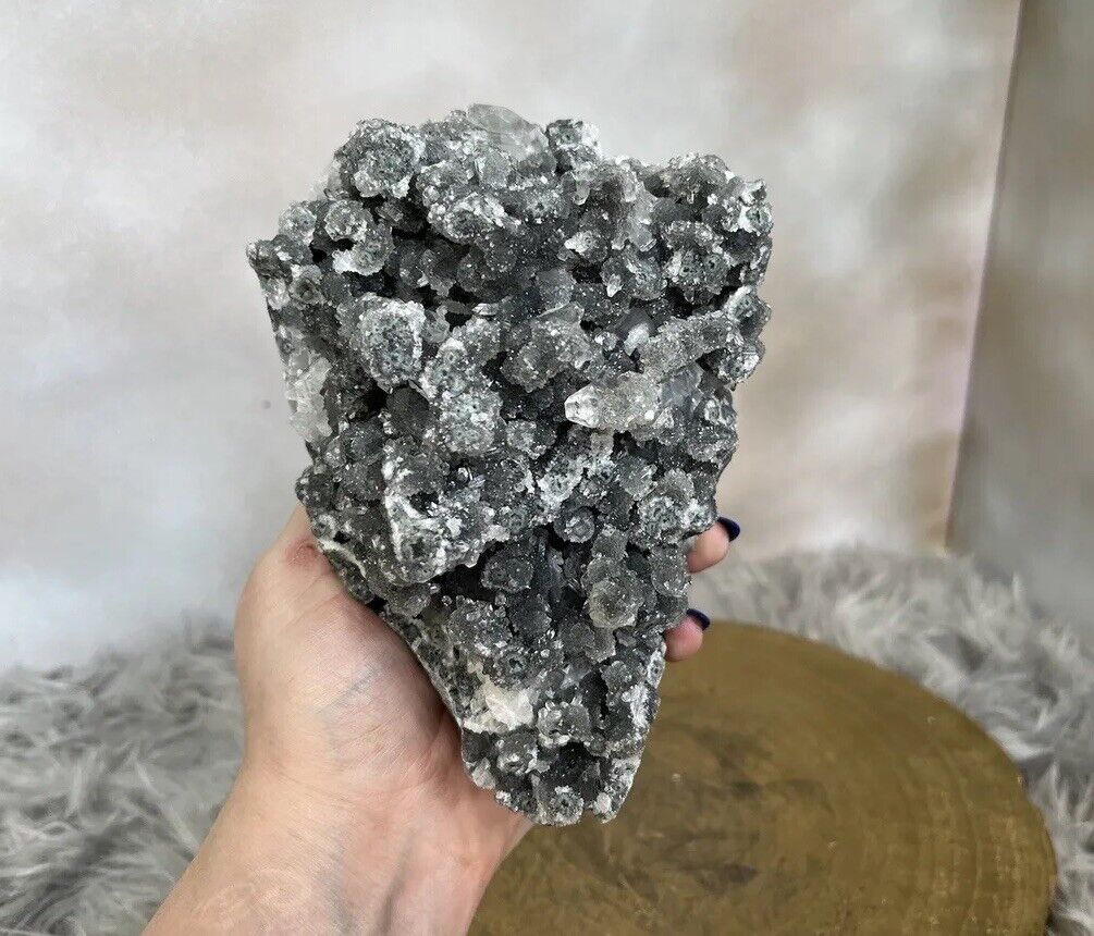 Diamond Apophyllite on Dark Gray Chalcedony Matrix