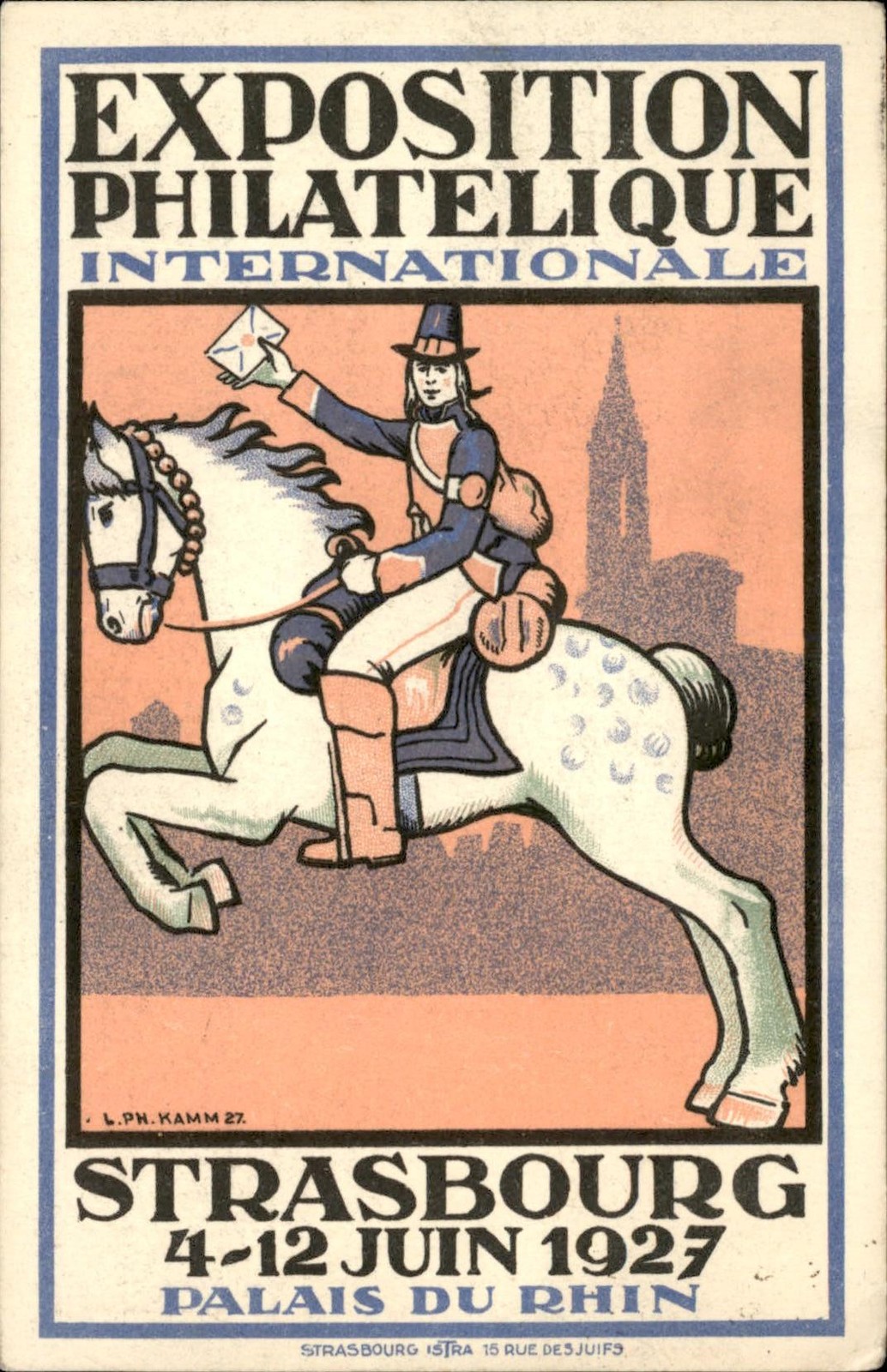 Horseback mail courier Strasbourg Exposition Philatelique c1927 Postcard bhn