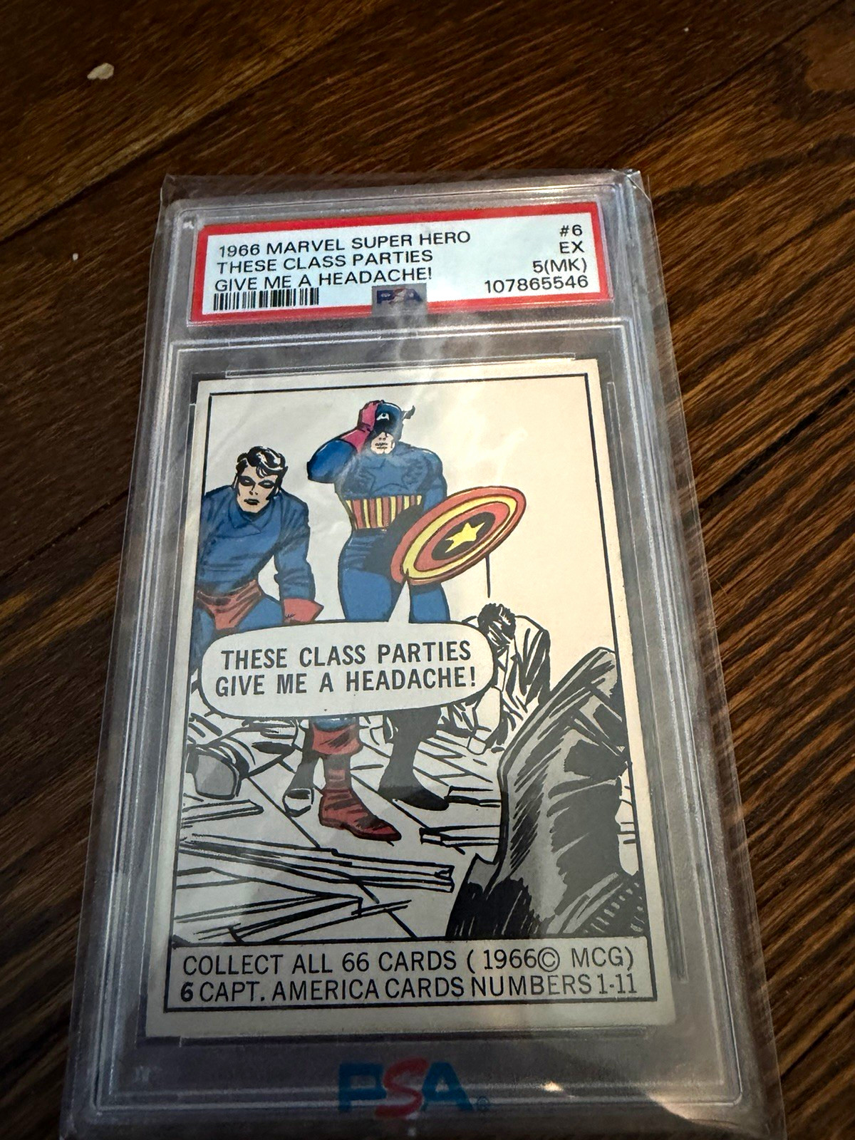 PSA 5 1966 Marvel Super Hero Captain America Card #6 Class Parties Headache