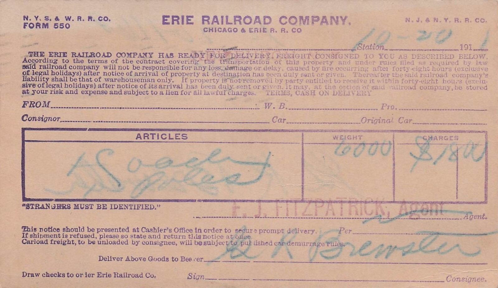 Erie Railroad Company Freight Delivery Newburgh NY Train Depot Vtg Postcard F28