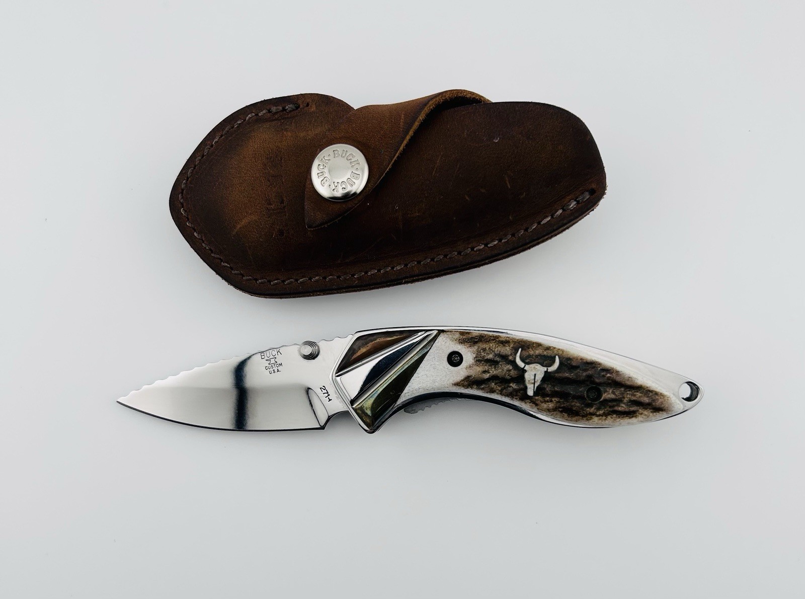 WBC Alpha Dorado Buck Knife Antler Handle Leather Sheathe USA Limited Edition