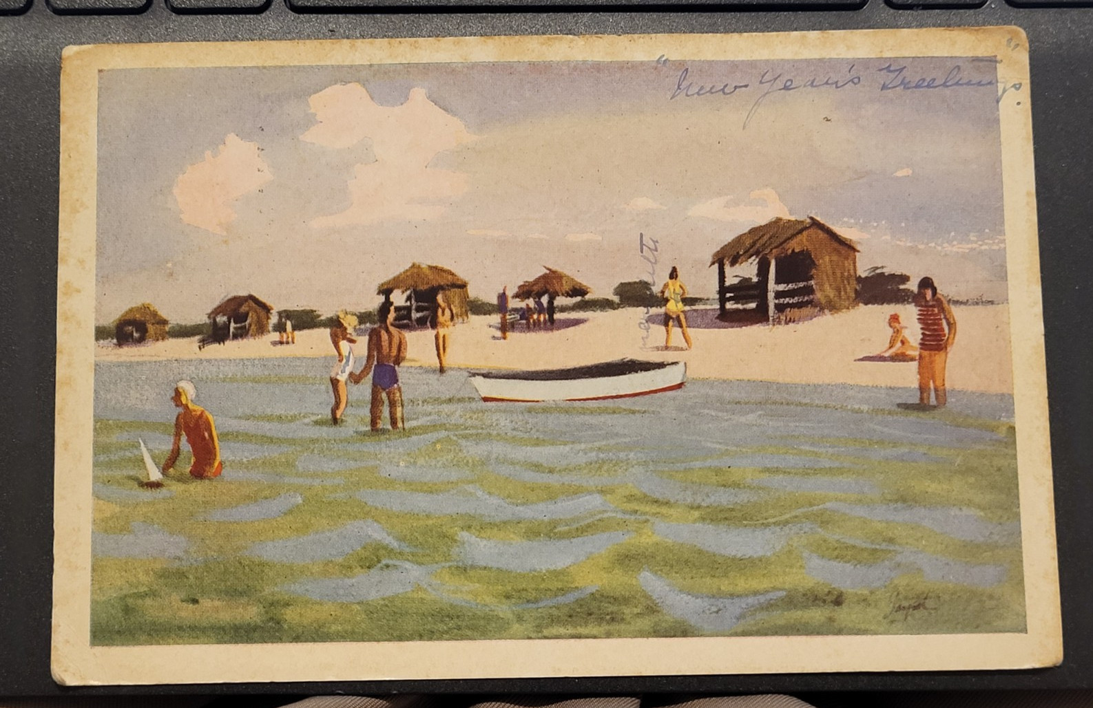 Key West Florida FL Postcard Cabanas on Rest Beach Sand Shoreline 1937