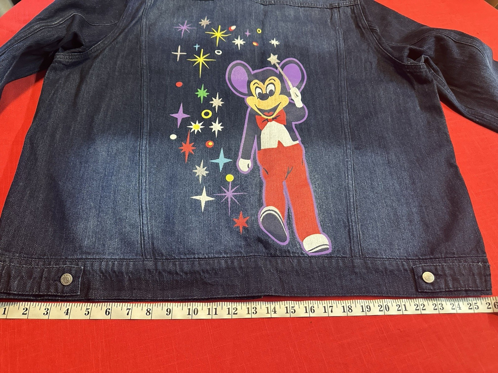 DISNEY Men\'s Denim Jacket Mickey Magician w/Wand & 3 PINS Sz XXL RARE