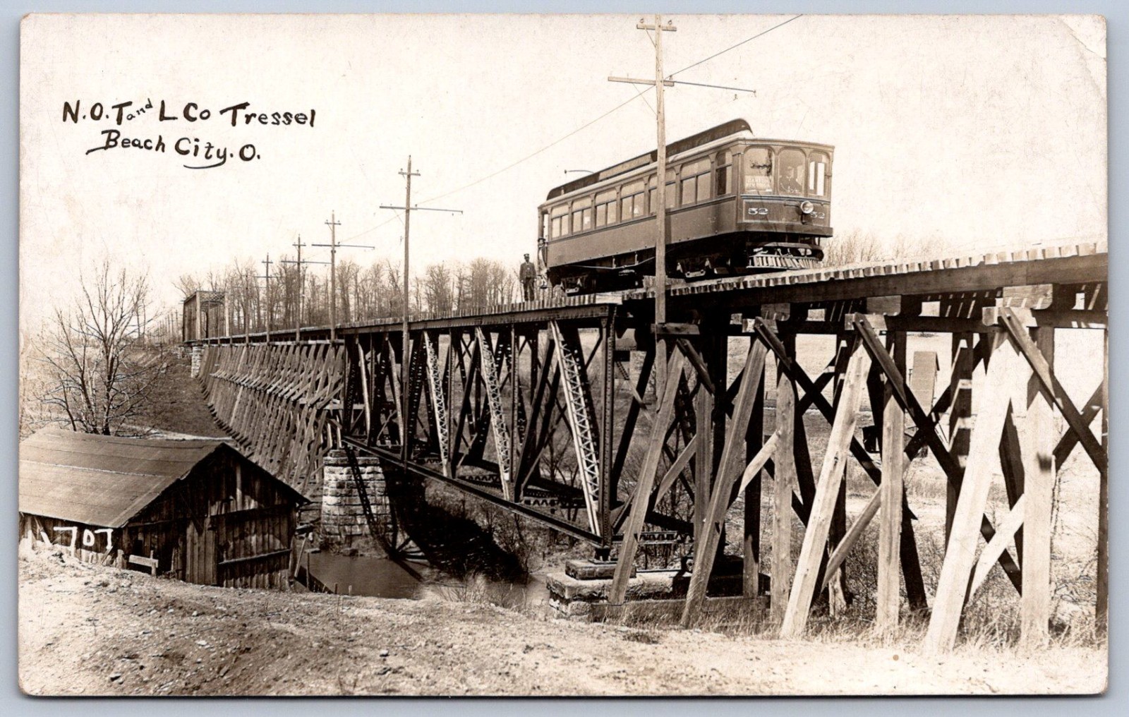 K11/ Beach City Ohio Postcard c1910 Trolley Streetcar NCT&L Trestle 49