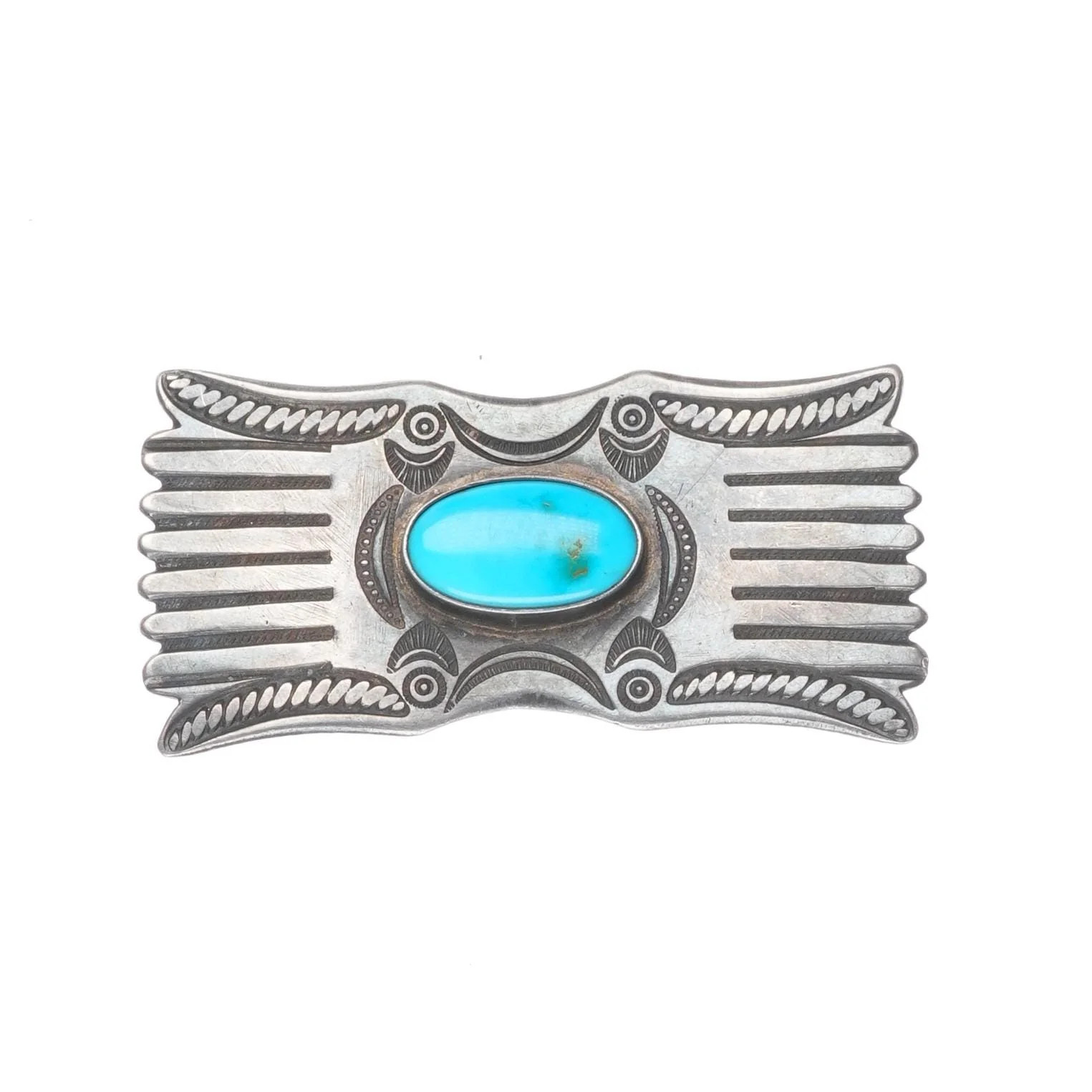 c1940\'s Nice Navajo stamped/chiseled sterling silver pin/brooch with turquoise c1940\'s Nice Navajo stamped/chiseled sterling silver pin/brooch with turquoise