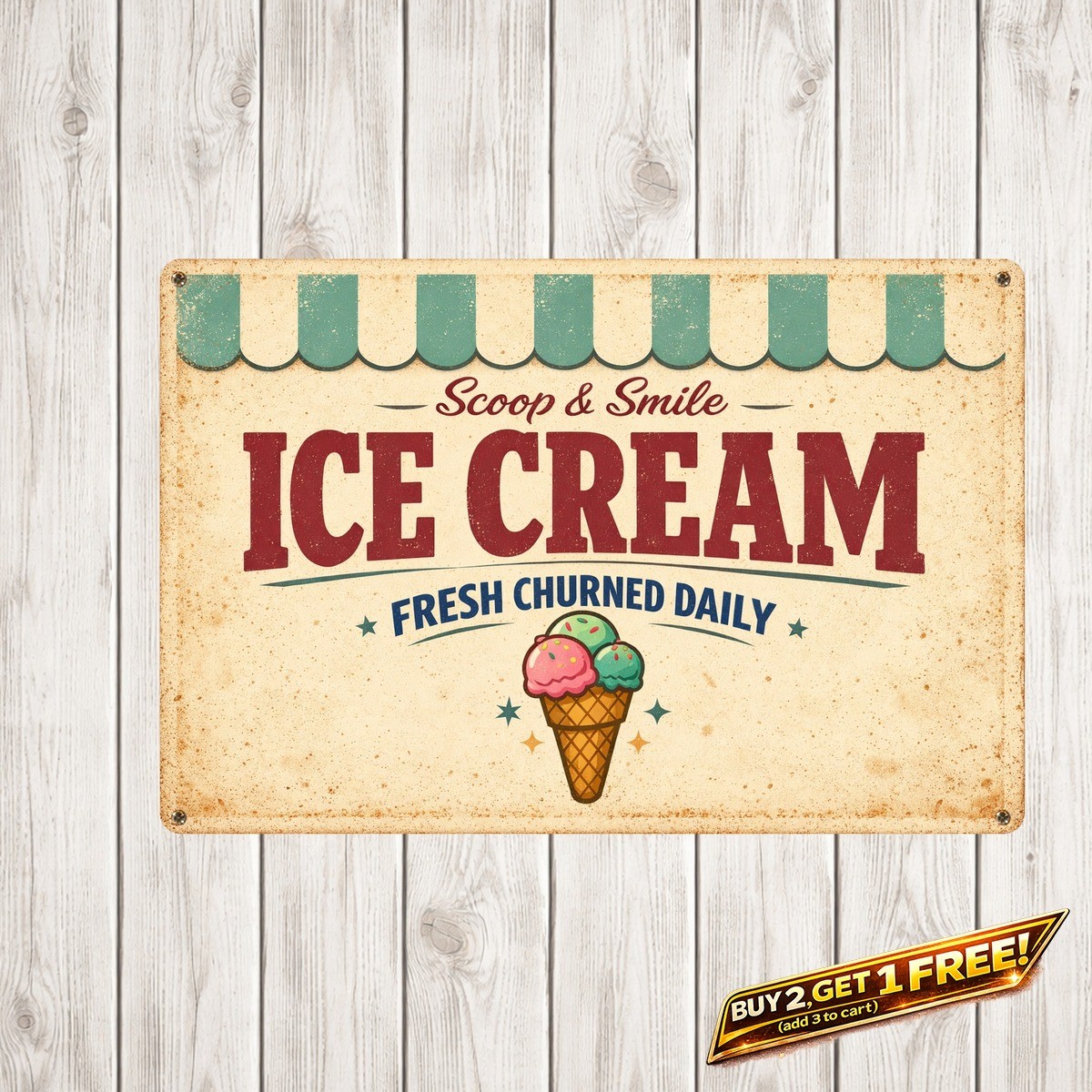 Vintage Ice Cream Shop Metal Tin Sign Retro Sweet Kitchen Decor 8x12