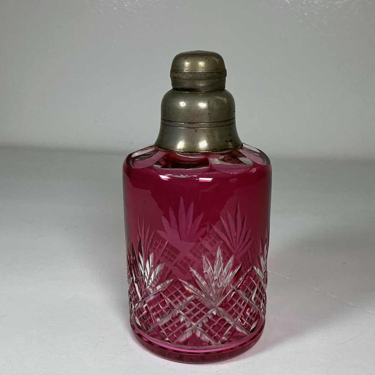 Antique Baccarat Crystal Perfume Bottle Douai Cranberry Cut to Clear 5\