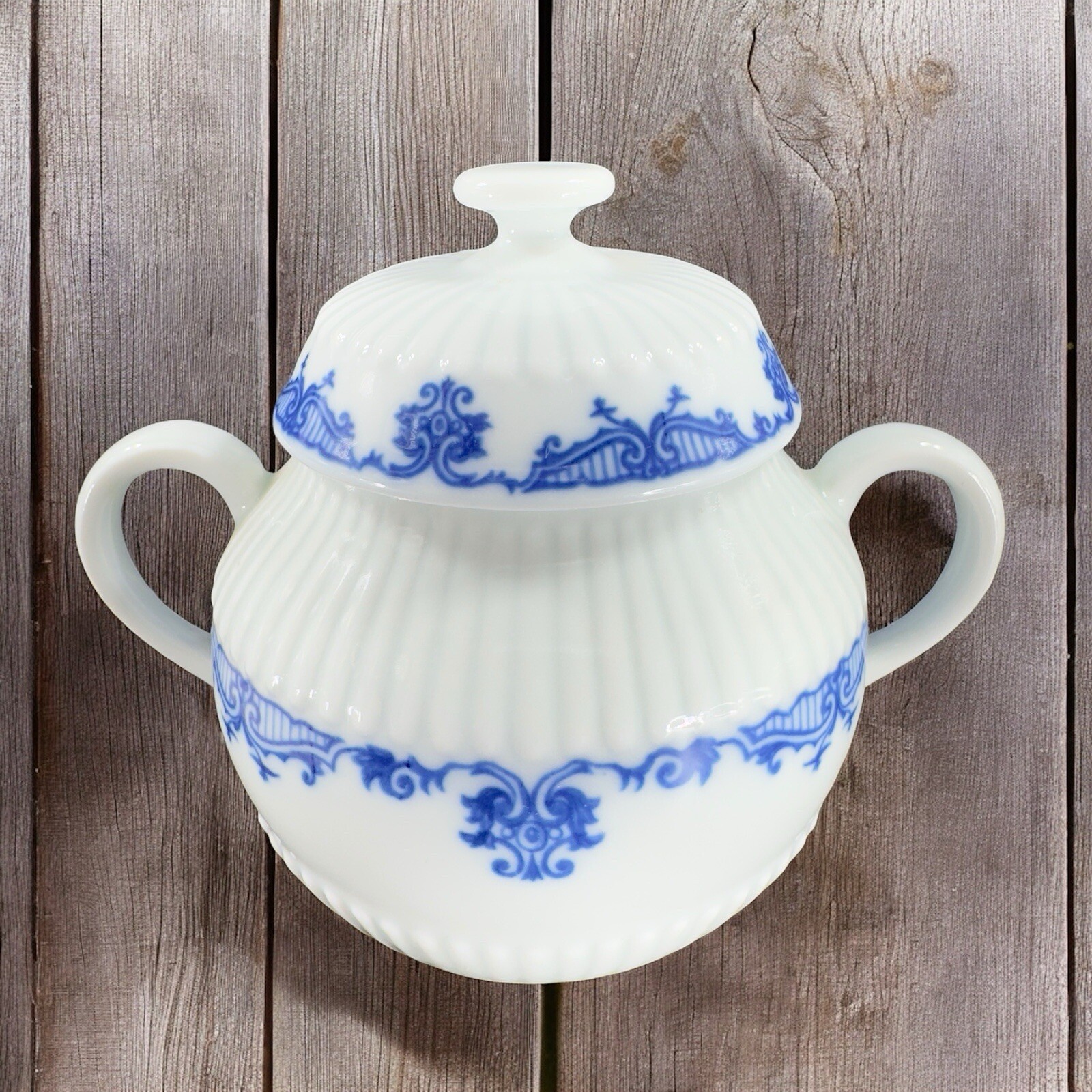 Ceralene Raynaud Limoges France Porcelain Blue White Sugar Bowl Container Jar