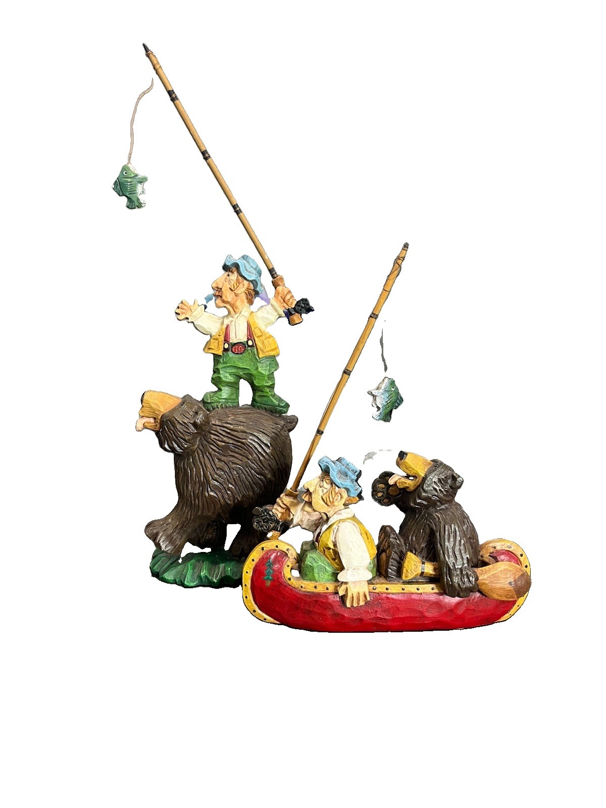 Lot Of 2 David Frykman Fisherman With Bear Fishing Partners Figures