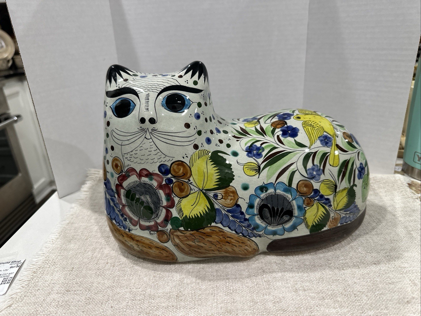 Large Tonala Mexico Cat 11”x7.5” Vibrant Colors Signed Back Shoulder Large Tonala Mexico Cat 11”x7.5” Vibrant Colors Signed Back Shoulder