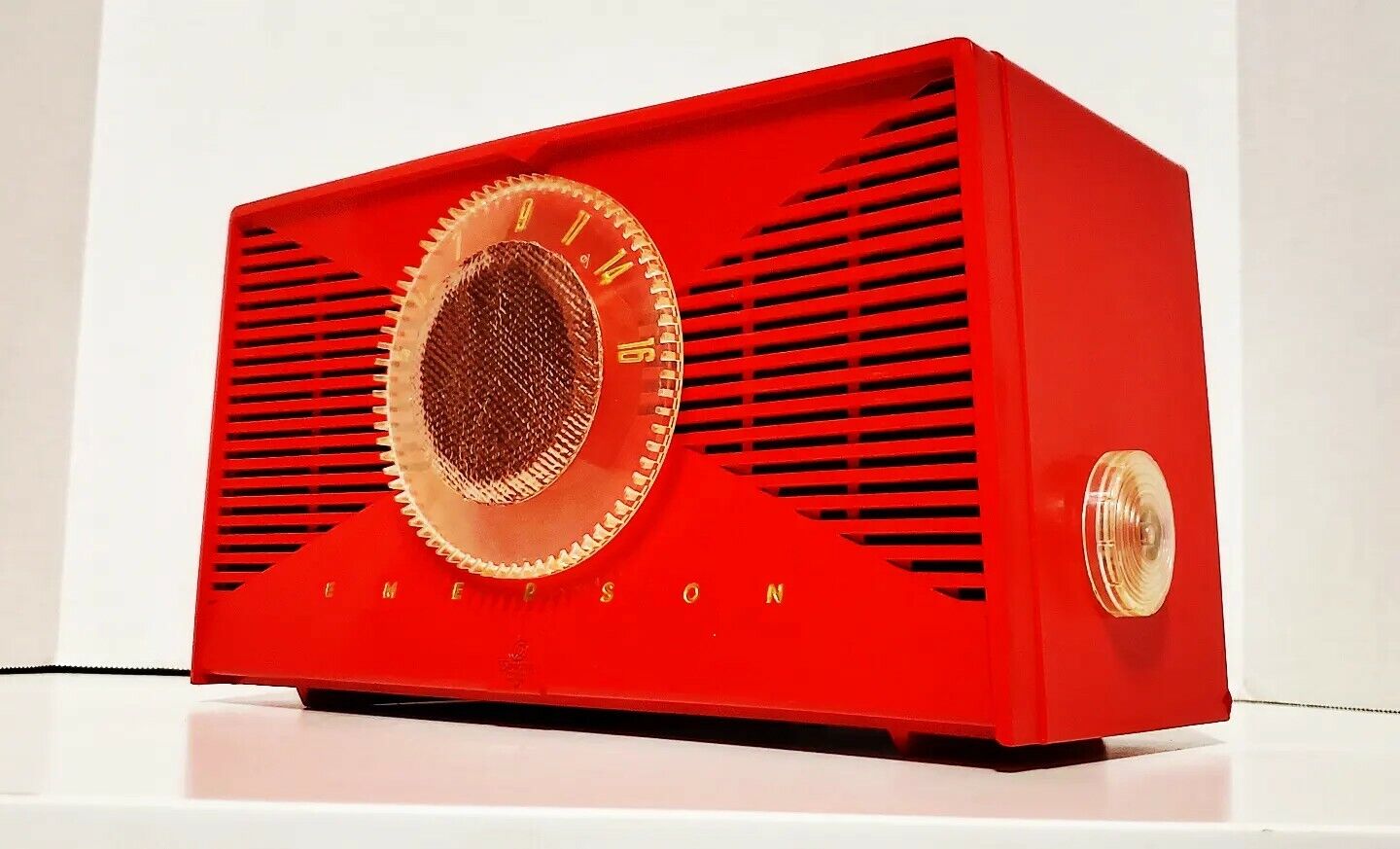 1955 Emerson 812 B AM Tube Radio Atomic Red Excellent 