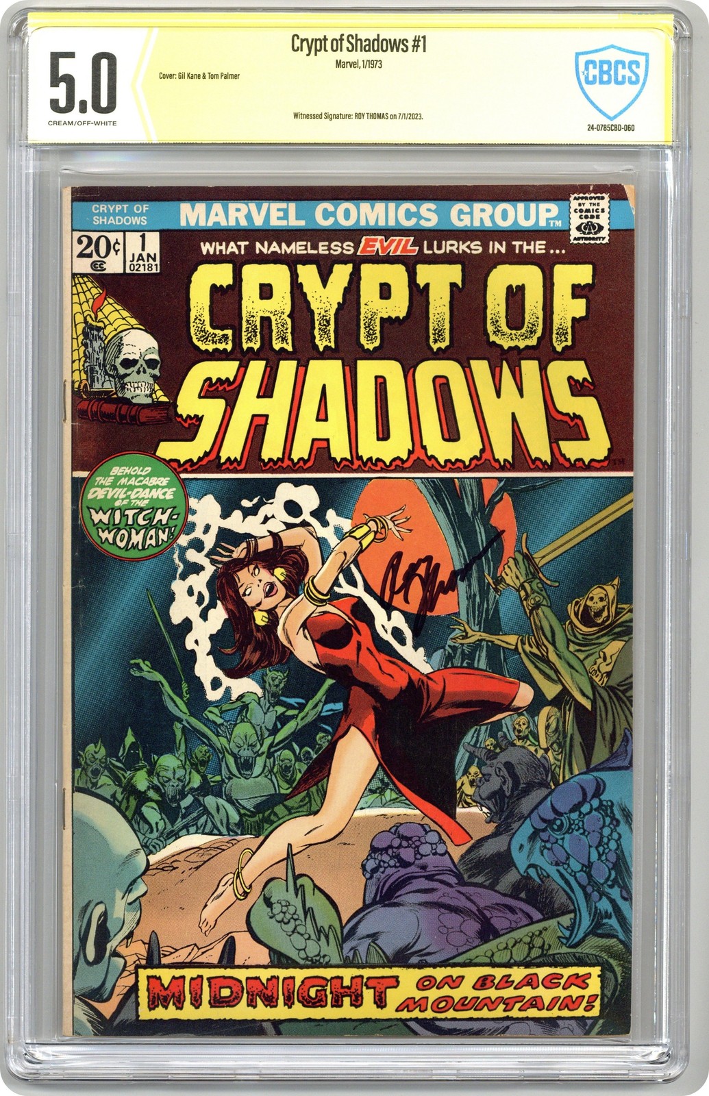 Crypt of Shadows #1 CBCS 5.0 Witnessed Sig Roy Thomas 1973