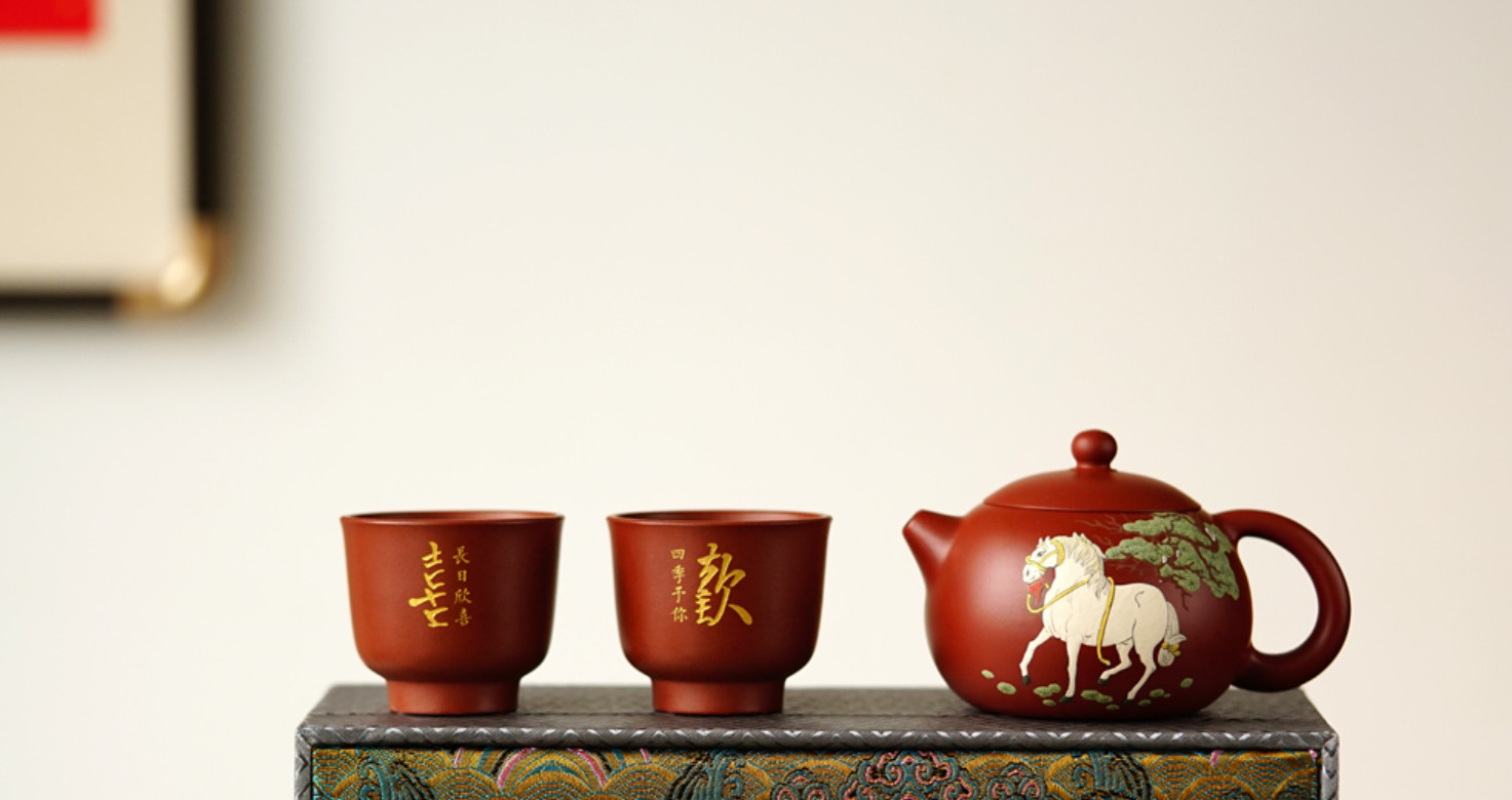 Set of 3pcs chinese Yixing Handmade Hu Zisha teapot Zhu clay XiShi Gongfu cup